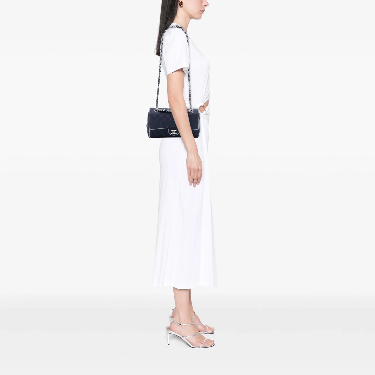 Blue Chanel Medium Classic Printed Grosgrain Double Flap Shoulder Bag