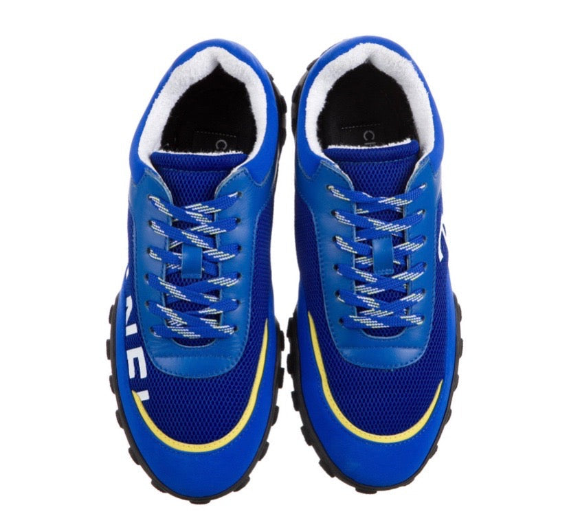CHANEL CC MESH AND LEATHER LOW-TOP SNEAKERS