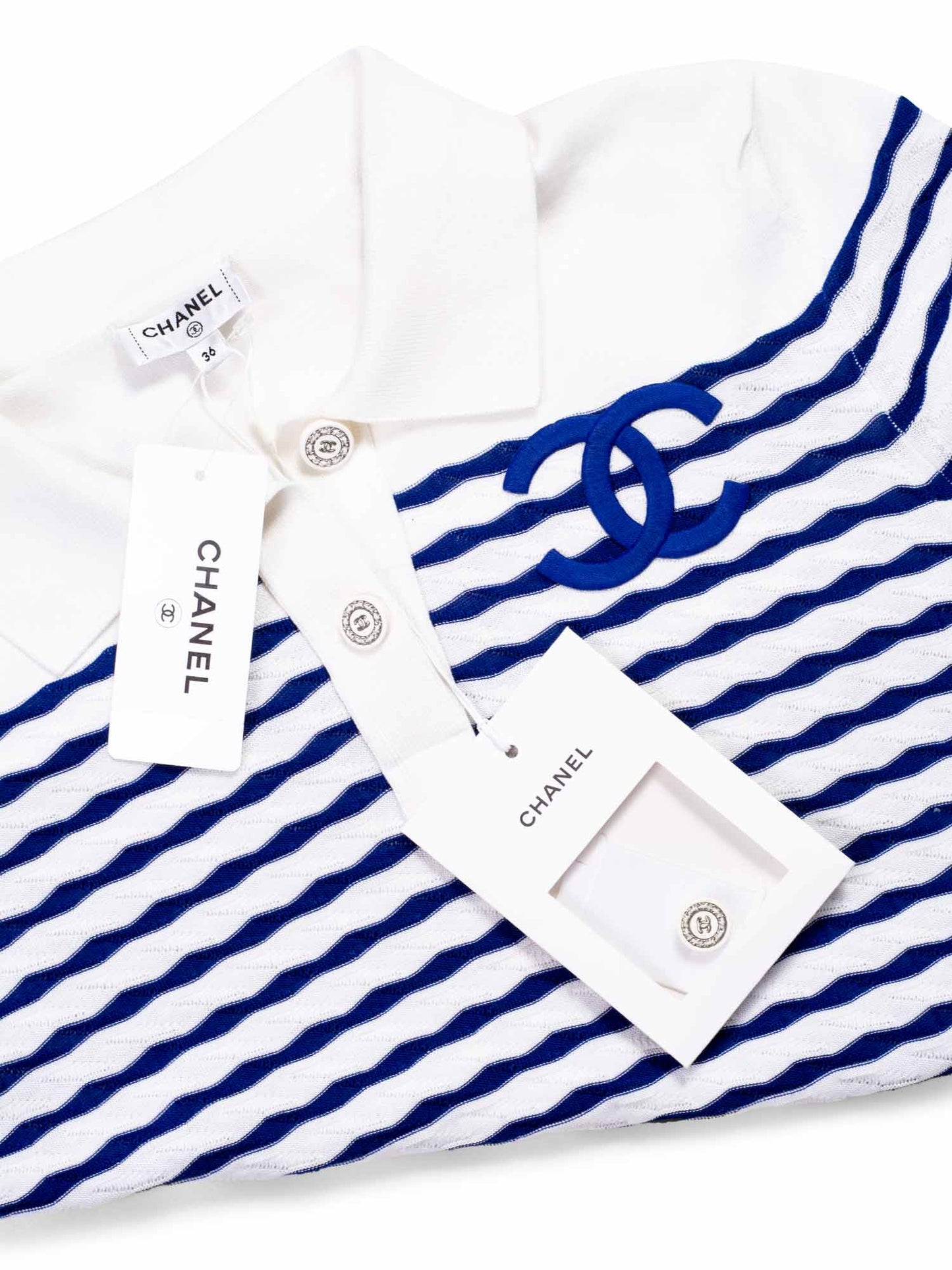 Chanel Cotton CC Logo Polo T-Shirt Blue White