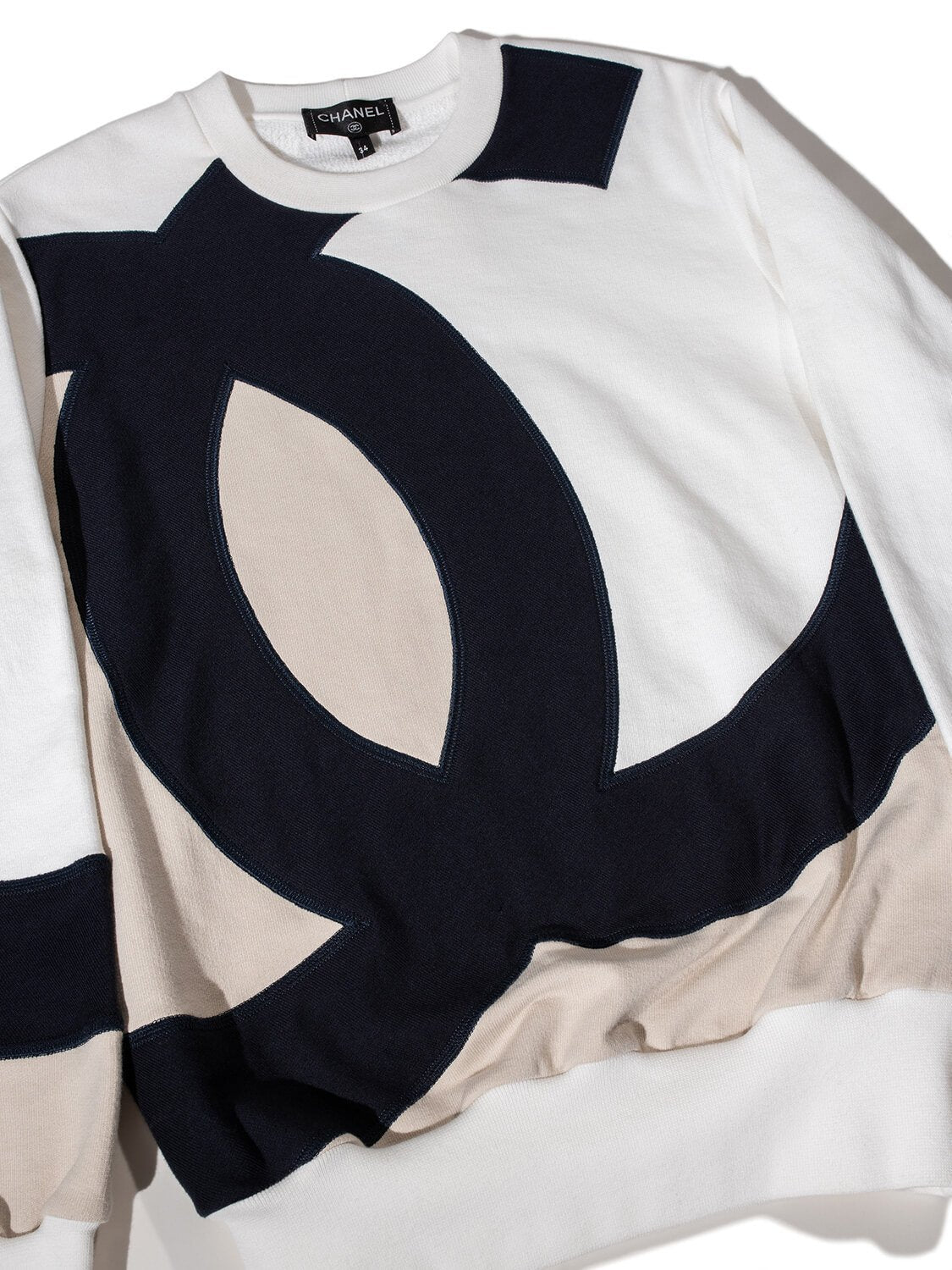 Chanel Cotton CC Logo Sweatshirt White Taupe Blue