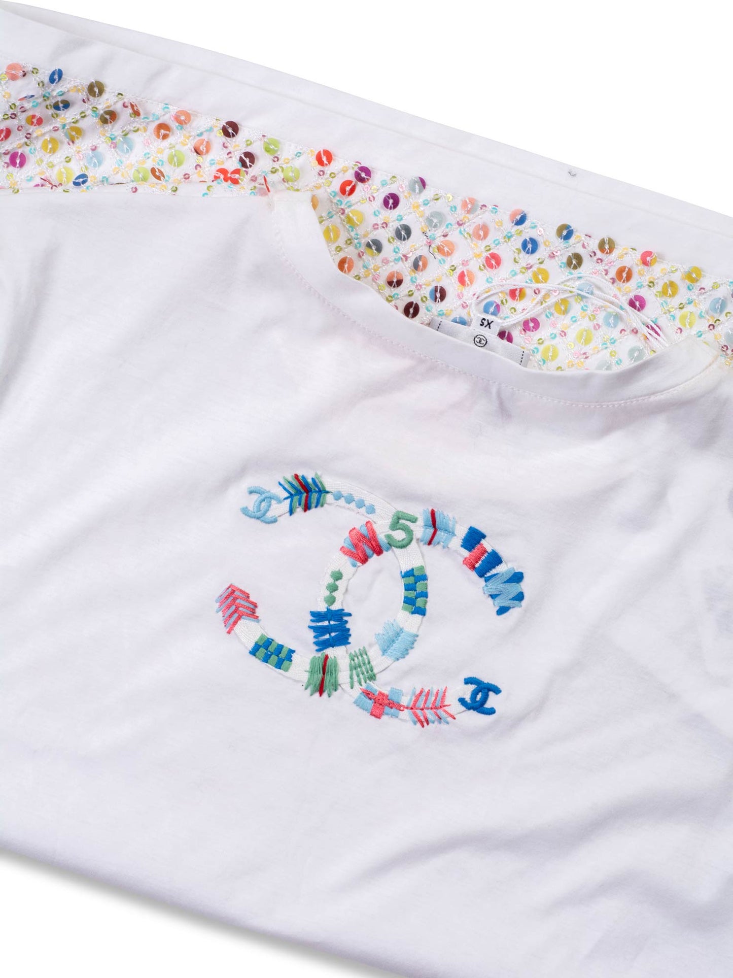Chanel Cotton Sequin CC Logo Top White