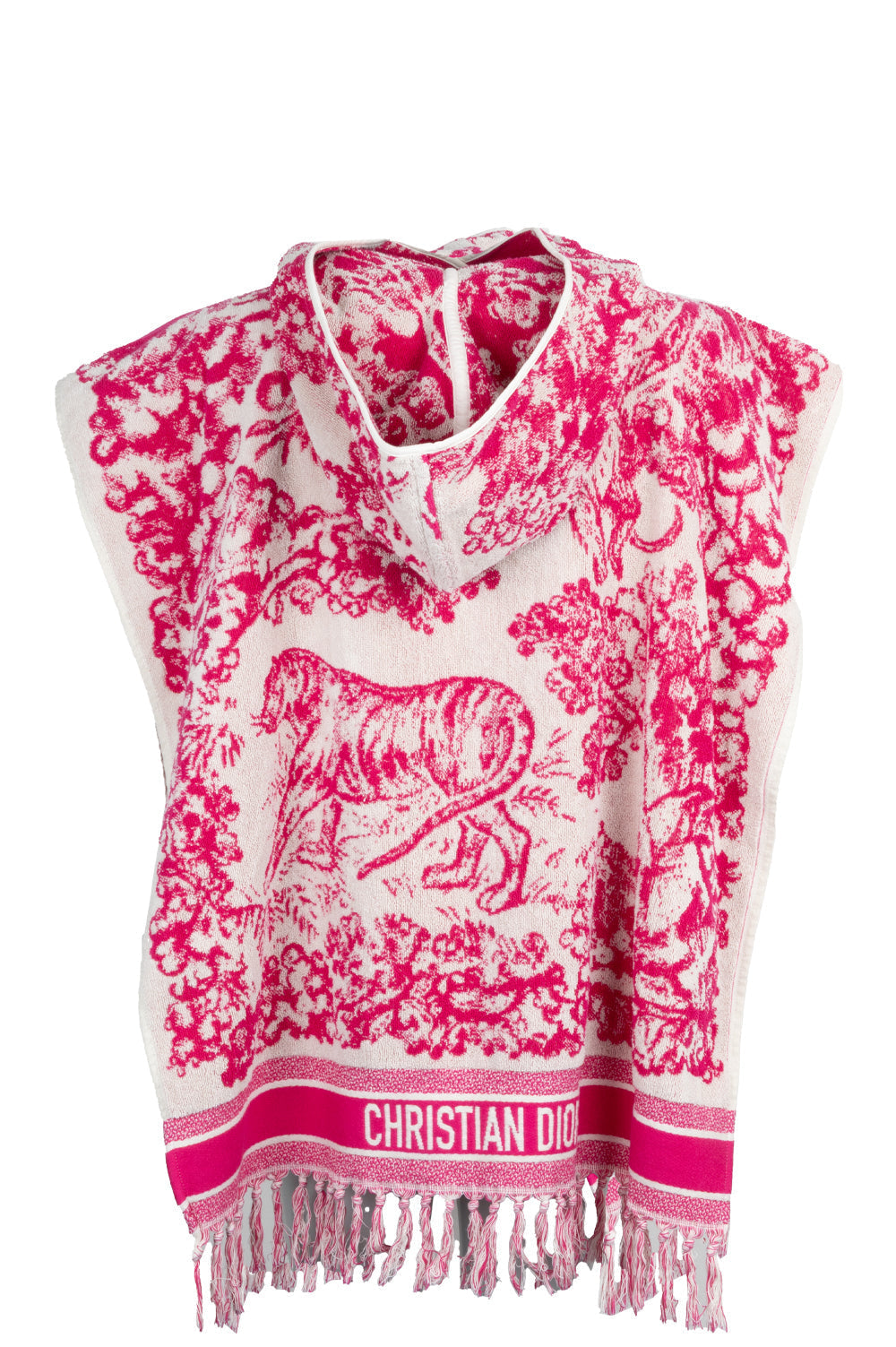 CHRISTIAN DIOR Terry Cloth Fringed Poncho Pink Toile De Jouy