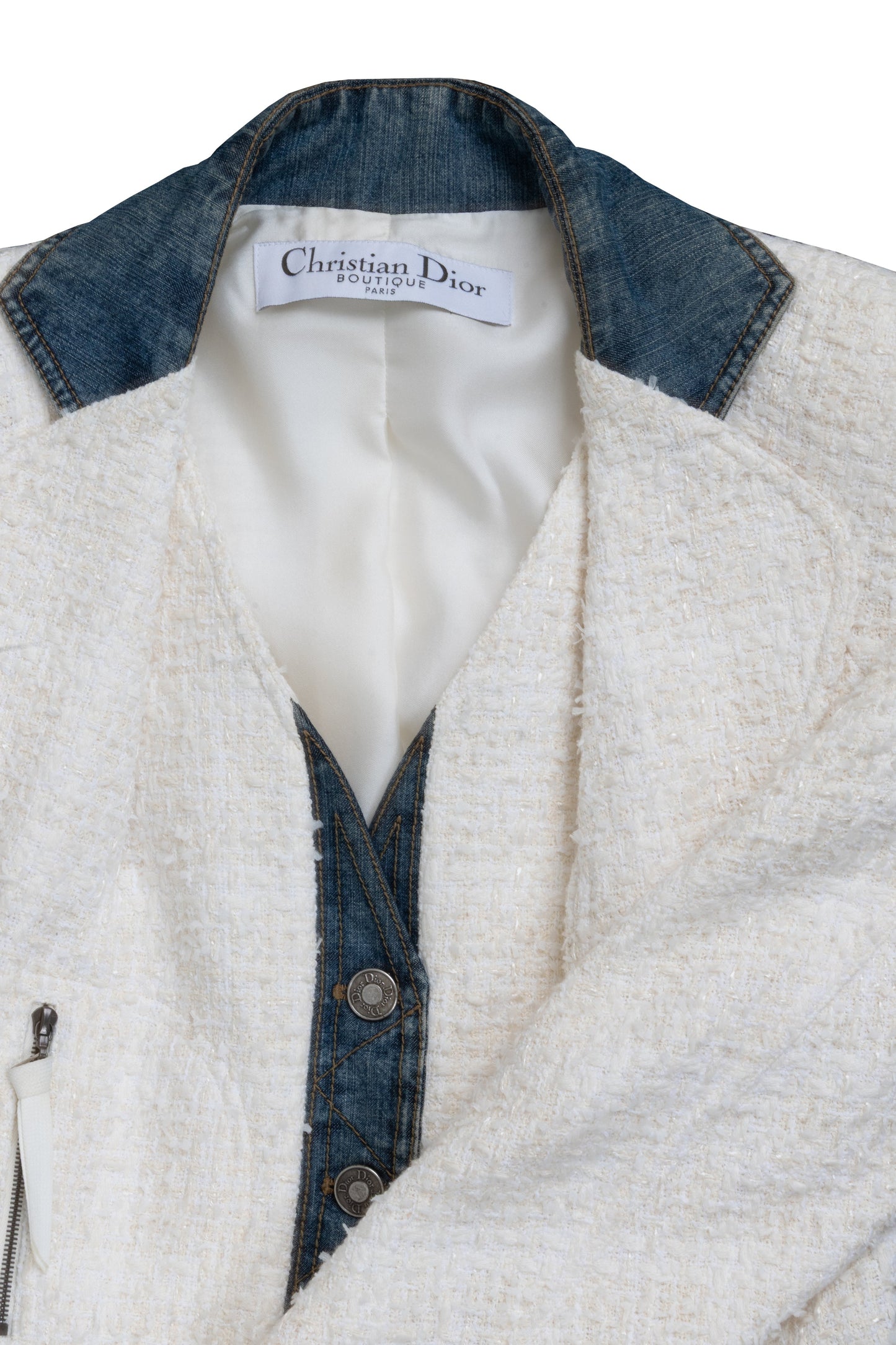 CHRISTIAN DIOR Jacket Tweed White Denim Blue