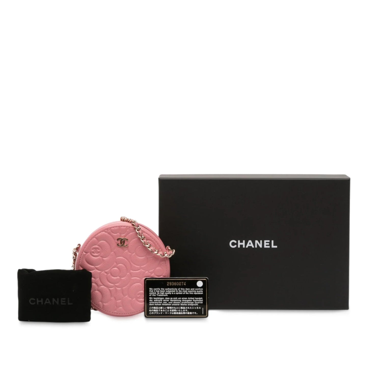 Pink Chanel CC Embossed Caviar Camellia Round Clutch With Chain Crossbody Bag