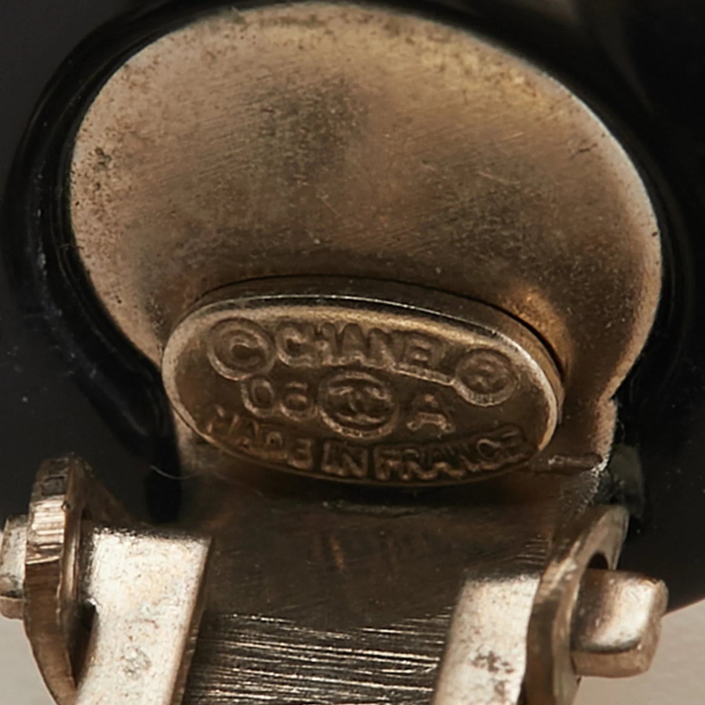 Black Chanel CC Resin No. 5 Button Clip on Earrings