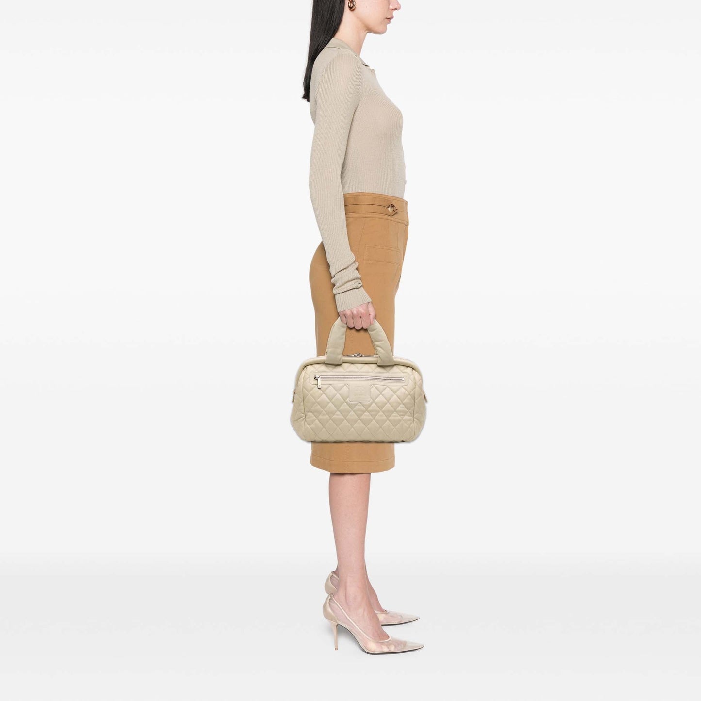 White Chanel Quilted Caviar Coco Cocoon Bowler Bag