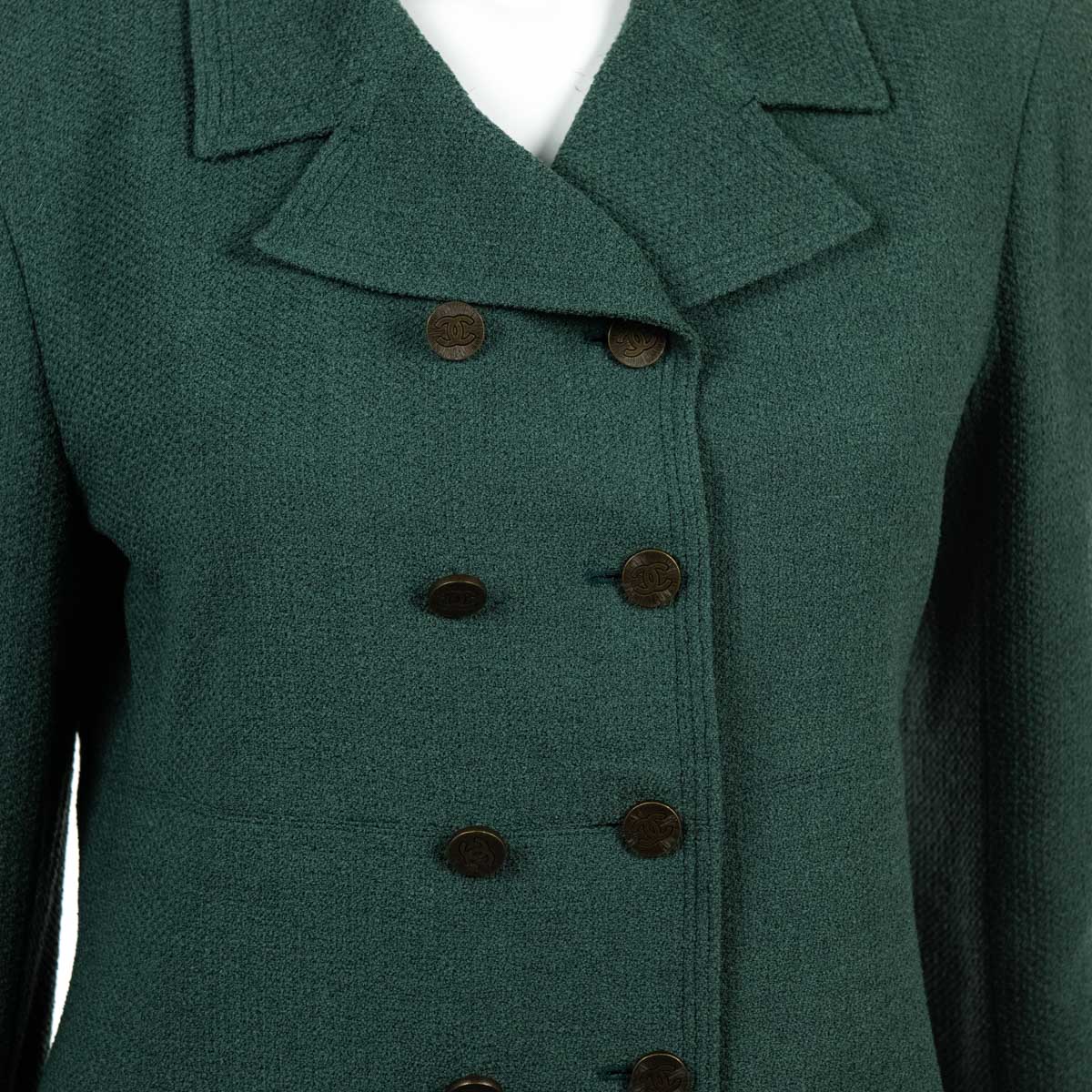 Chanel Green Tweed Double Breasted Jacket Size L | FR 42