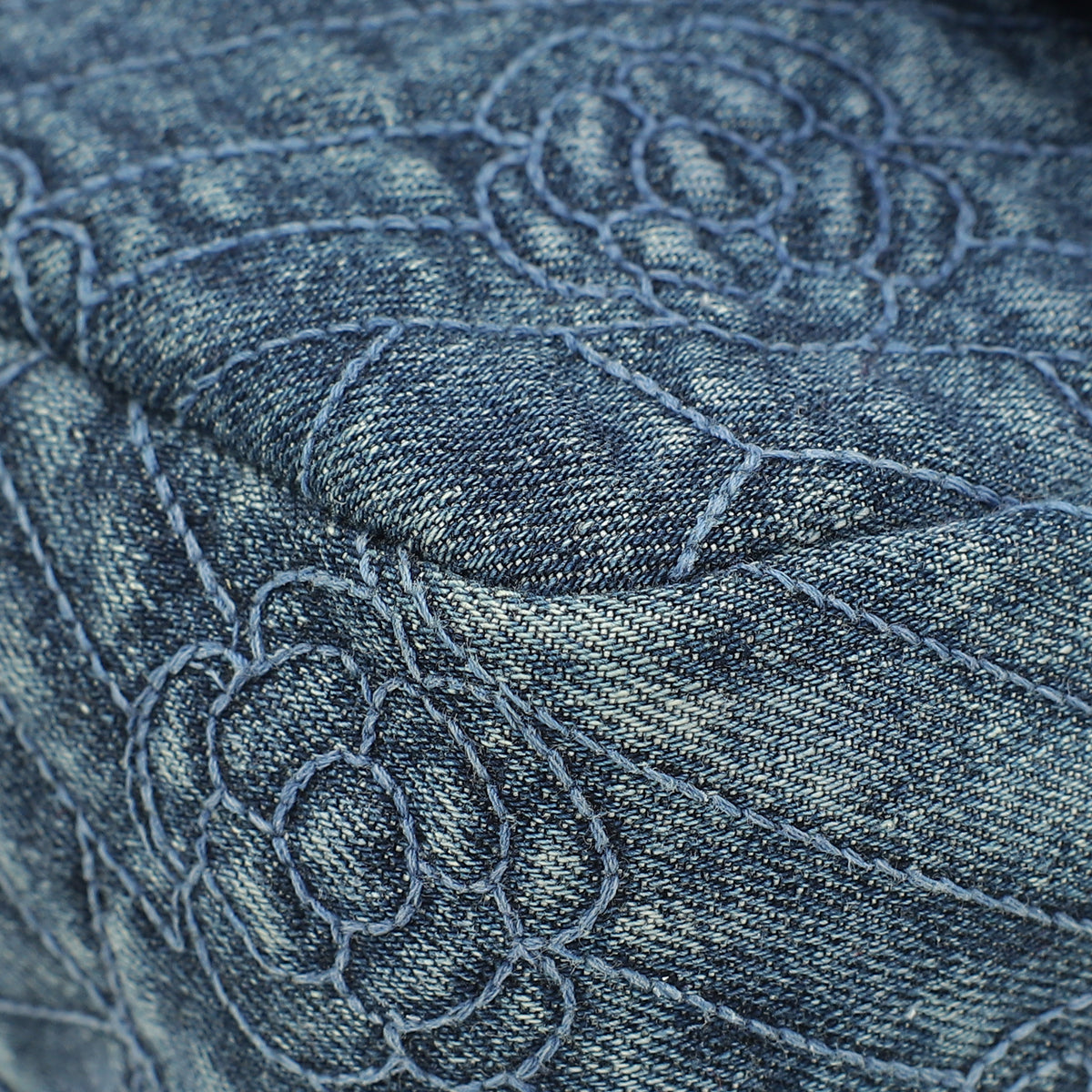 Chanel Navy Blue CC Denim Camellia Flower Embroidered Maxi Flap Bag