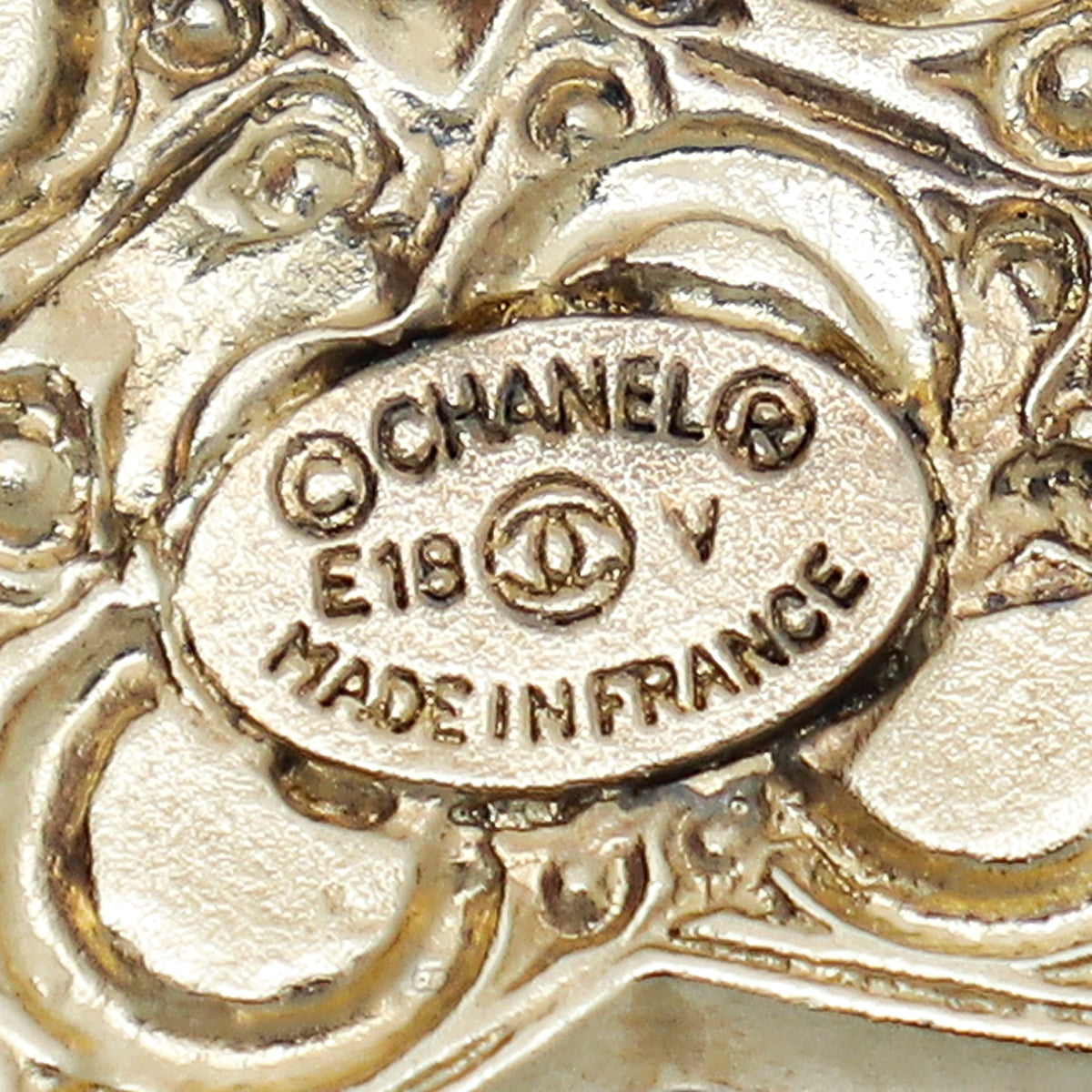Chanel White CC Pearl Crystal Brooch