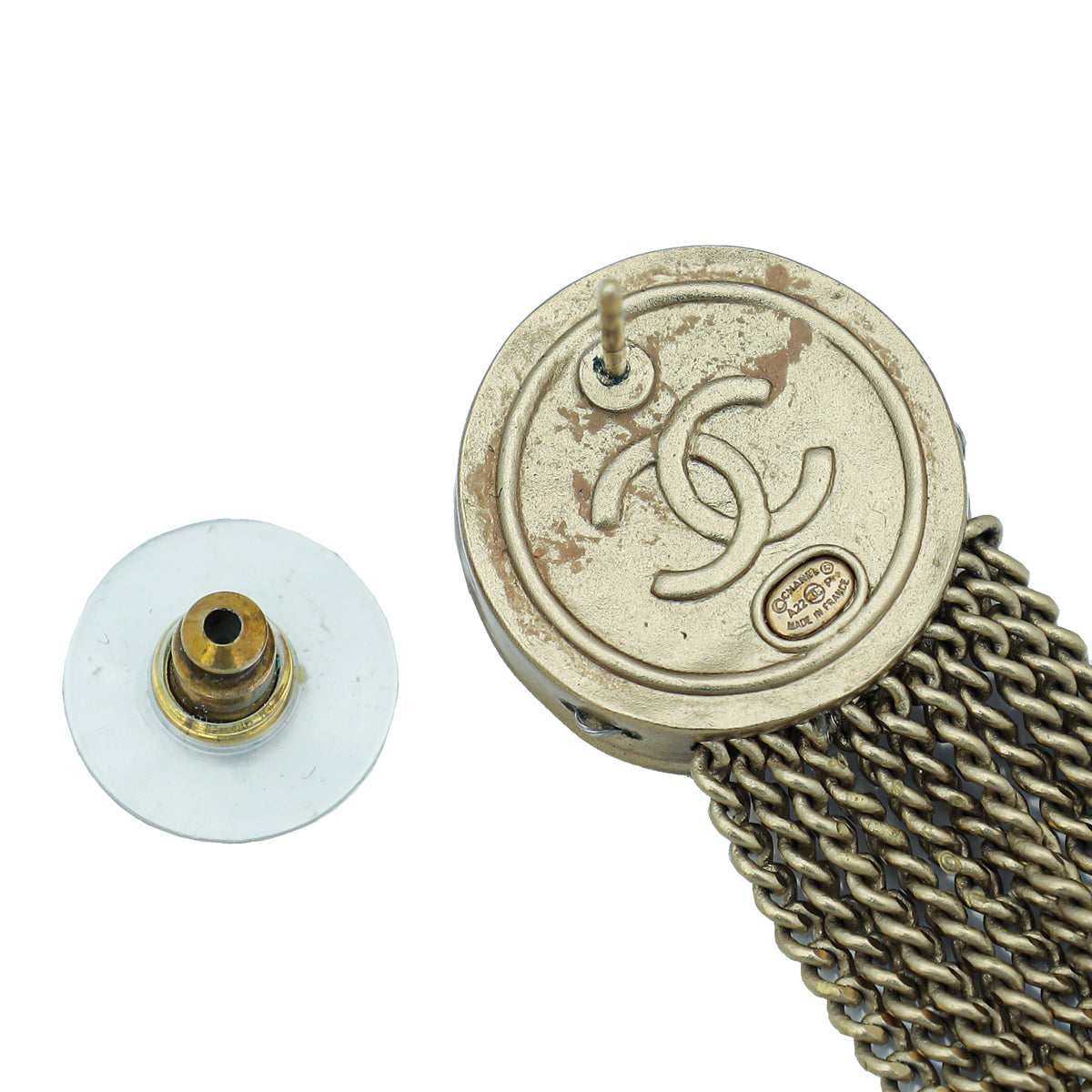 Chanel Gold Finish CC Chain Fringed Earrings