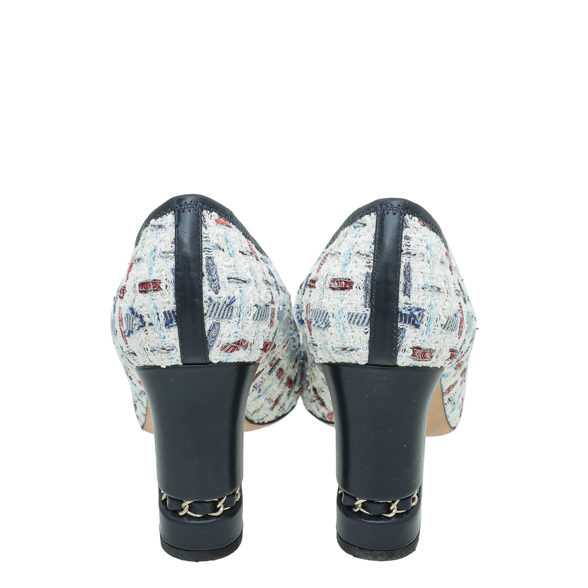 Chanel Navy White CC Cap Toe Tweed Pump 38