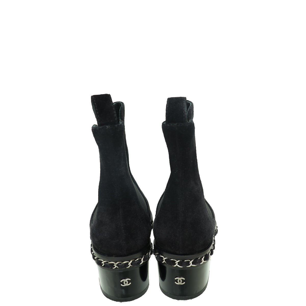 Chanel Black Suede Chain Around Chelsea Ankle Boots 36