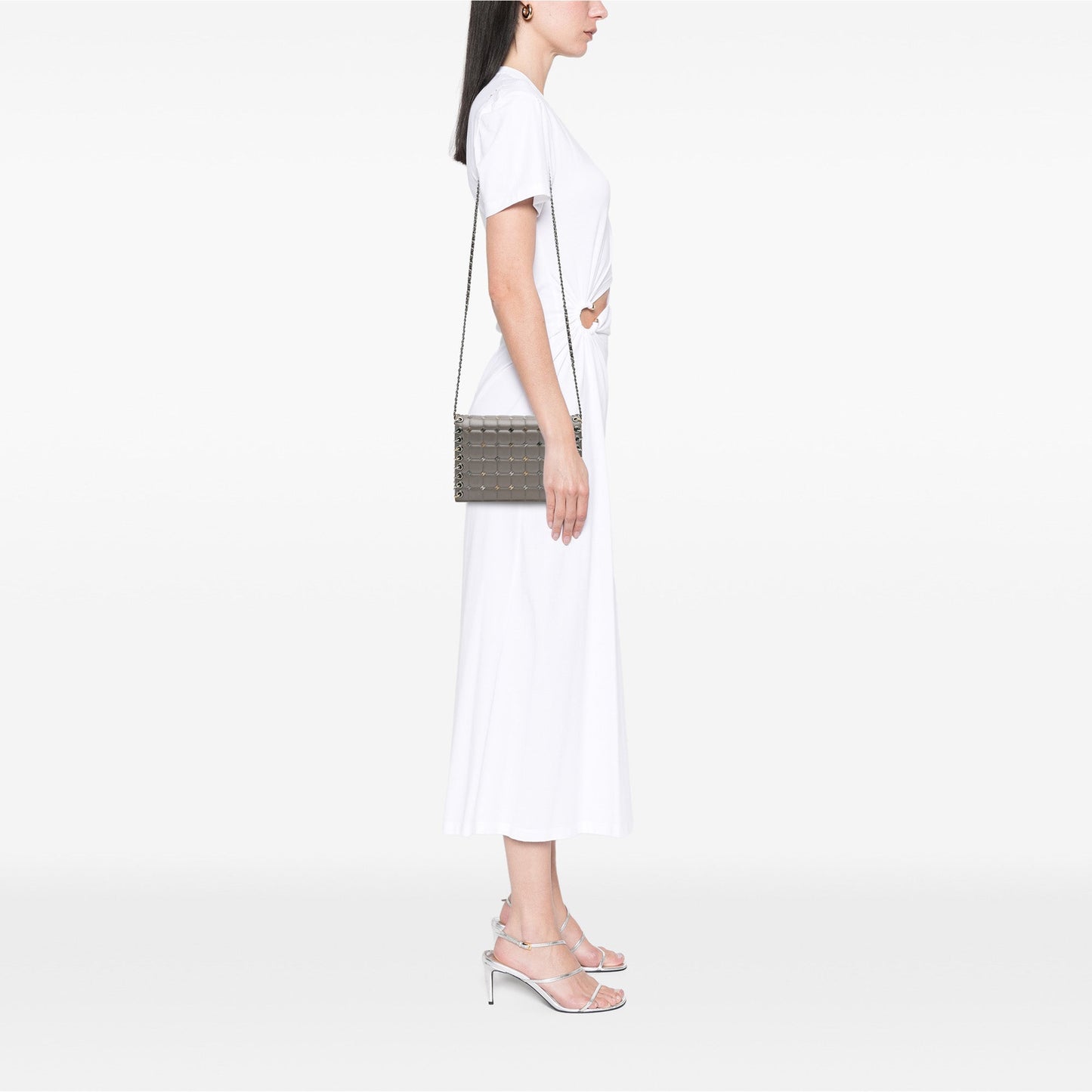 Gray Chanel Small Lambskin Chocolate Bar CC Piercing Studded Chain Flap Crossbody Bag