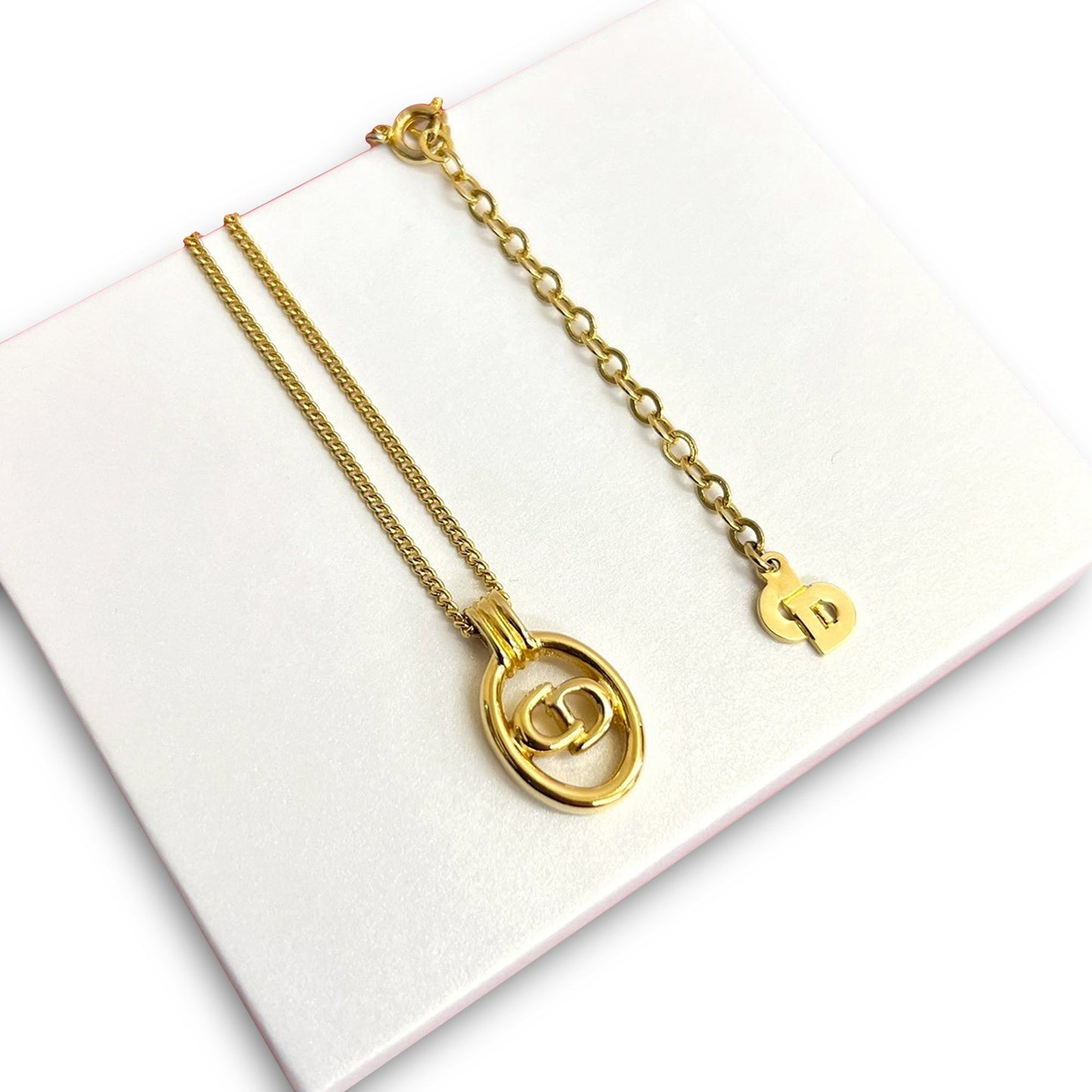 Gold Dior Gold Plated CD Logo Pendant Necklace