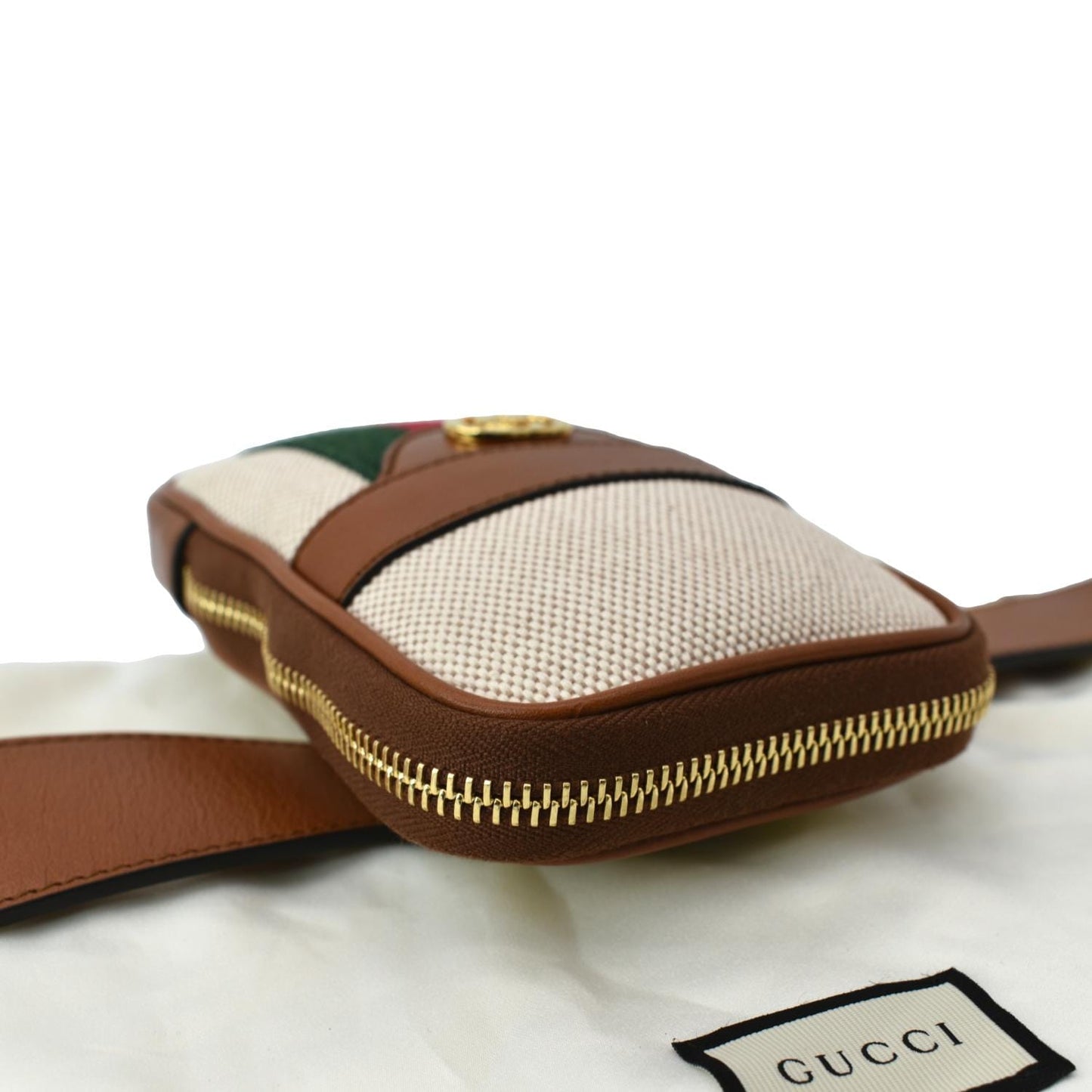 GUCCI Phone Case Canvas Belt Bag Dark Brown 581519