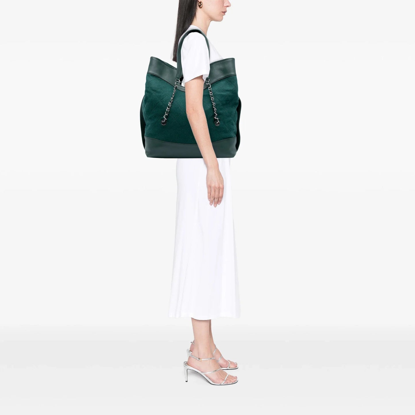 Green Chanel Extra Large Stitched Wool and Calfskin 31 Shopping Bag Satchel