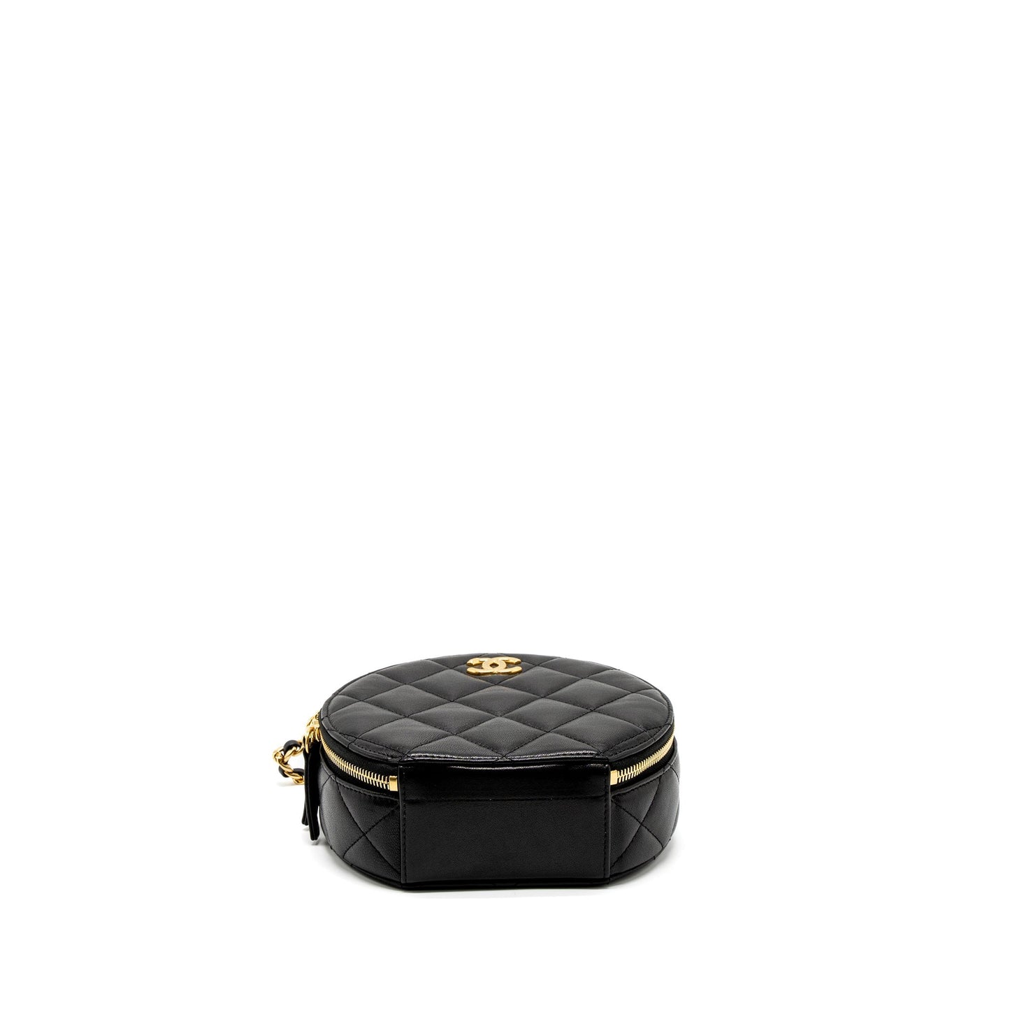 Chanel Round Vanity with Round Handle Crossbody Bag Lambskin Black GHW (Microchip)