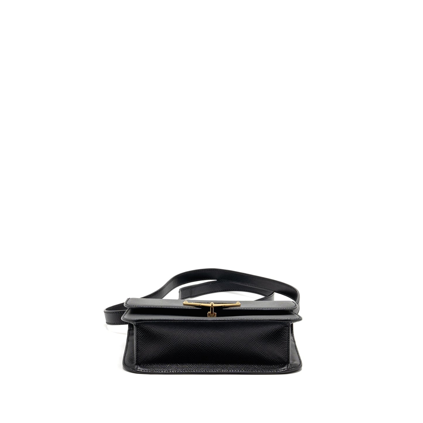 Prada Saffiano Leather Flap Mini Purse Calfskin Black