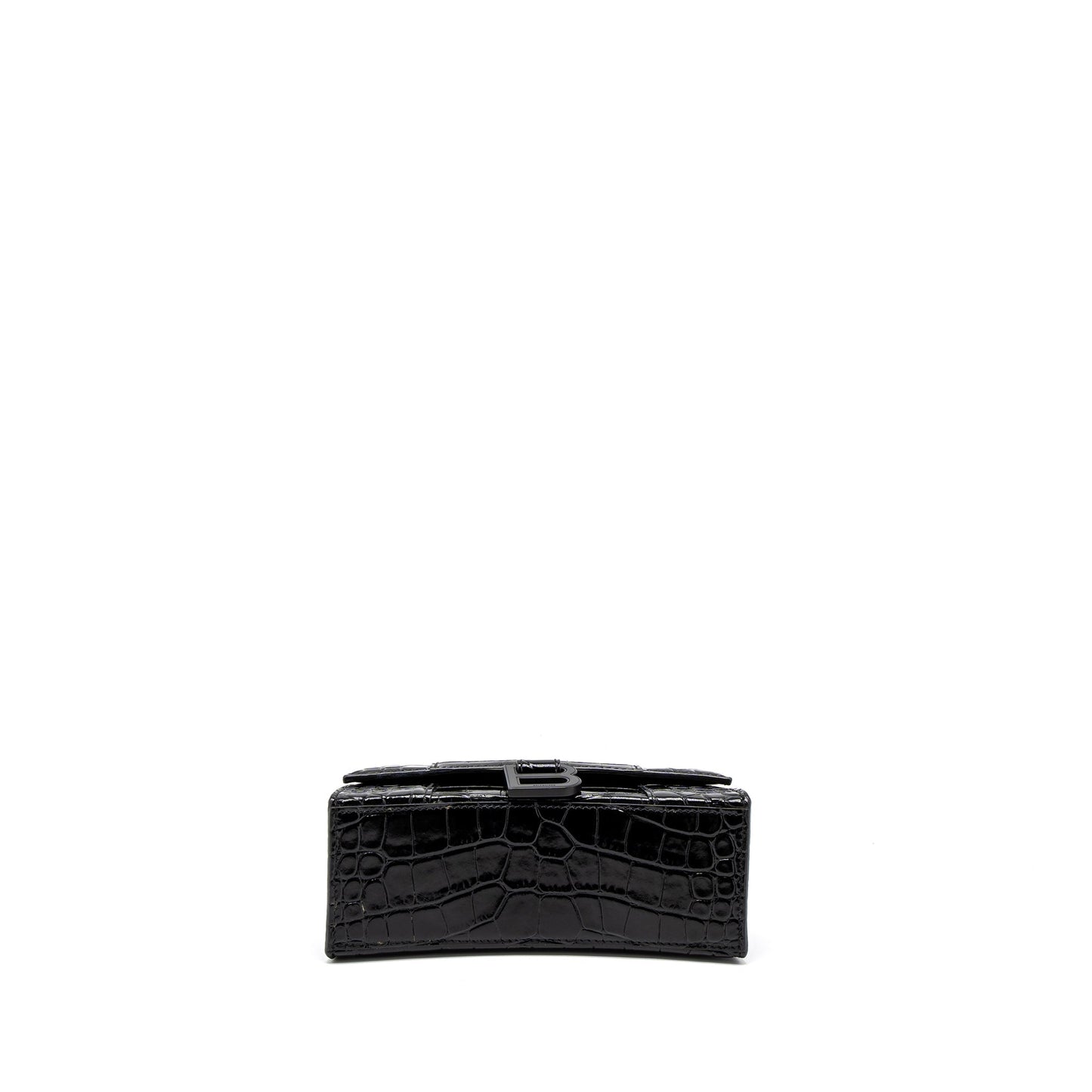 Balenciaga Hourglass Crocodile-Embossed Calfskin So Black
