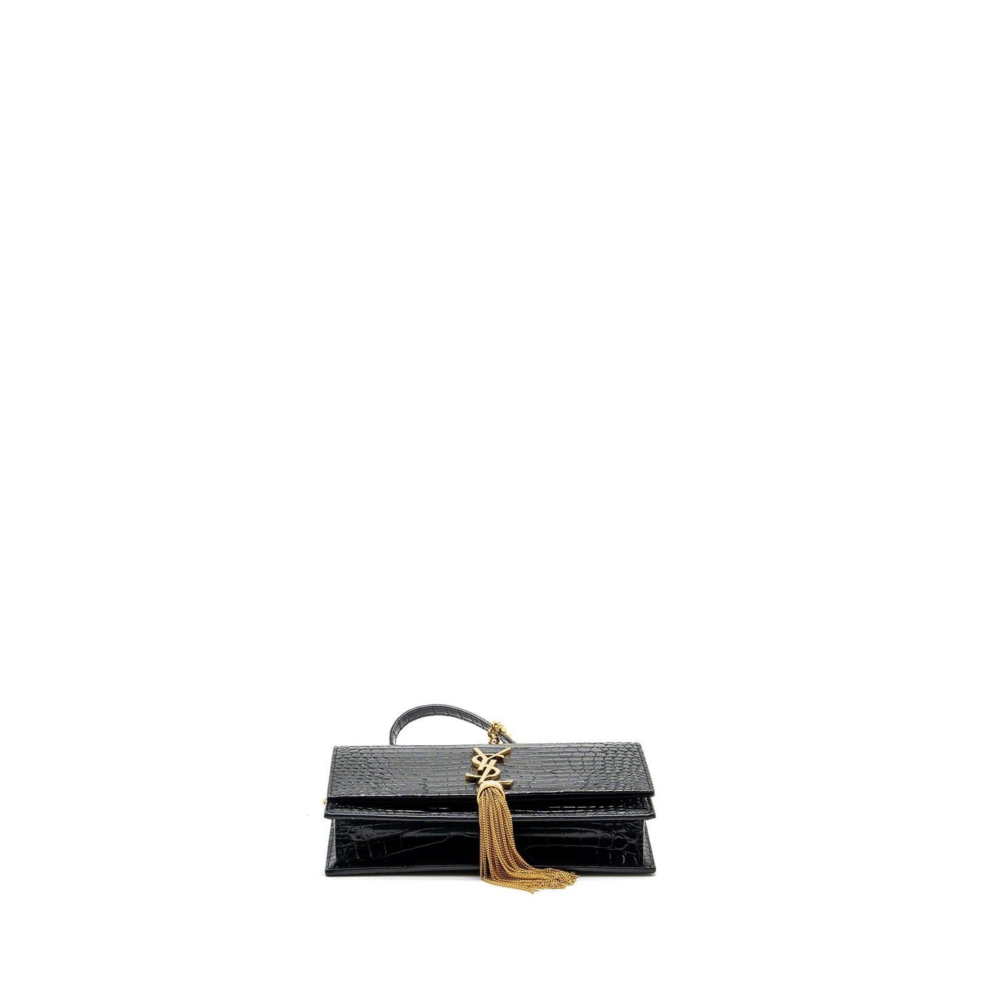 Saint Laurent/ Kate Tassel Crocodile-Embossed Calfskin Black