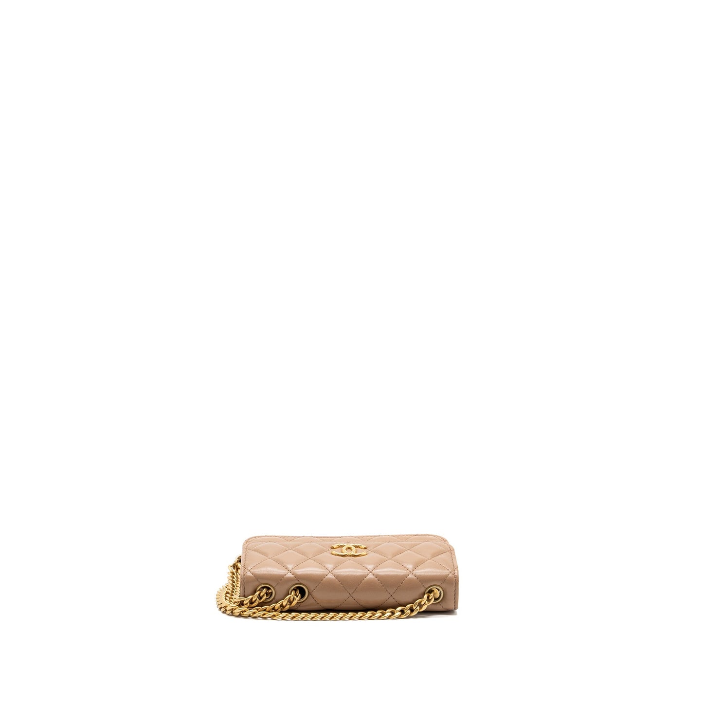 Chanel 22K gold pillar mini flap bag lambskin dark beige GHW (Microchip)
