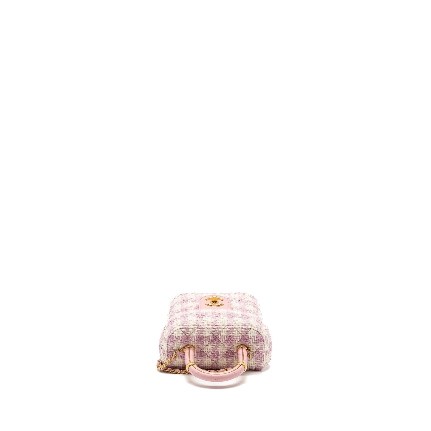 Chanel top handle vanity bag with chain tweed pink GHW (Microchip)