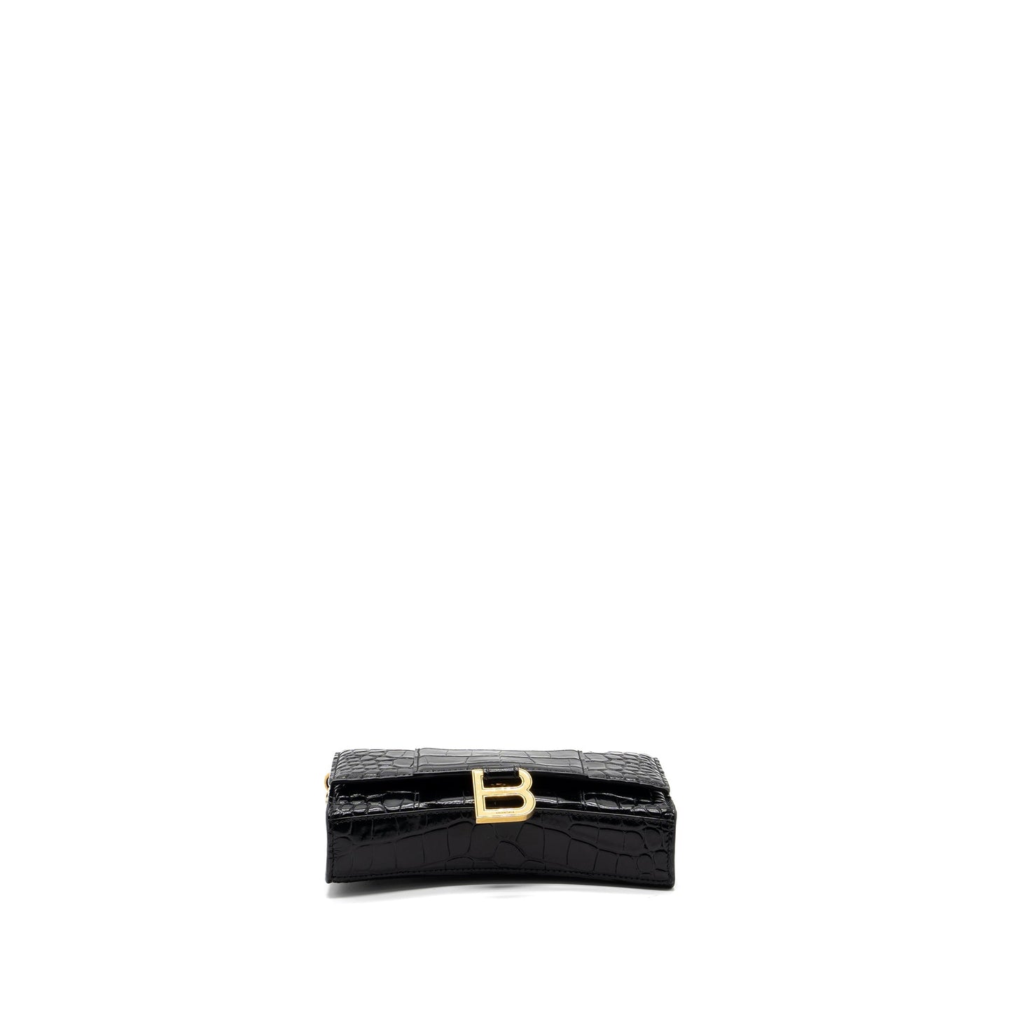 Balenciaga Hourglass Wallet On Chain Crocodile-Embossed Calfskin Black
