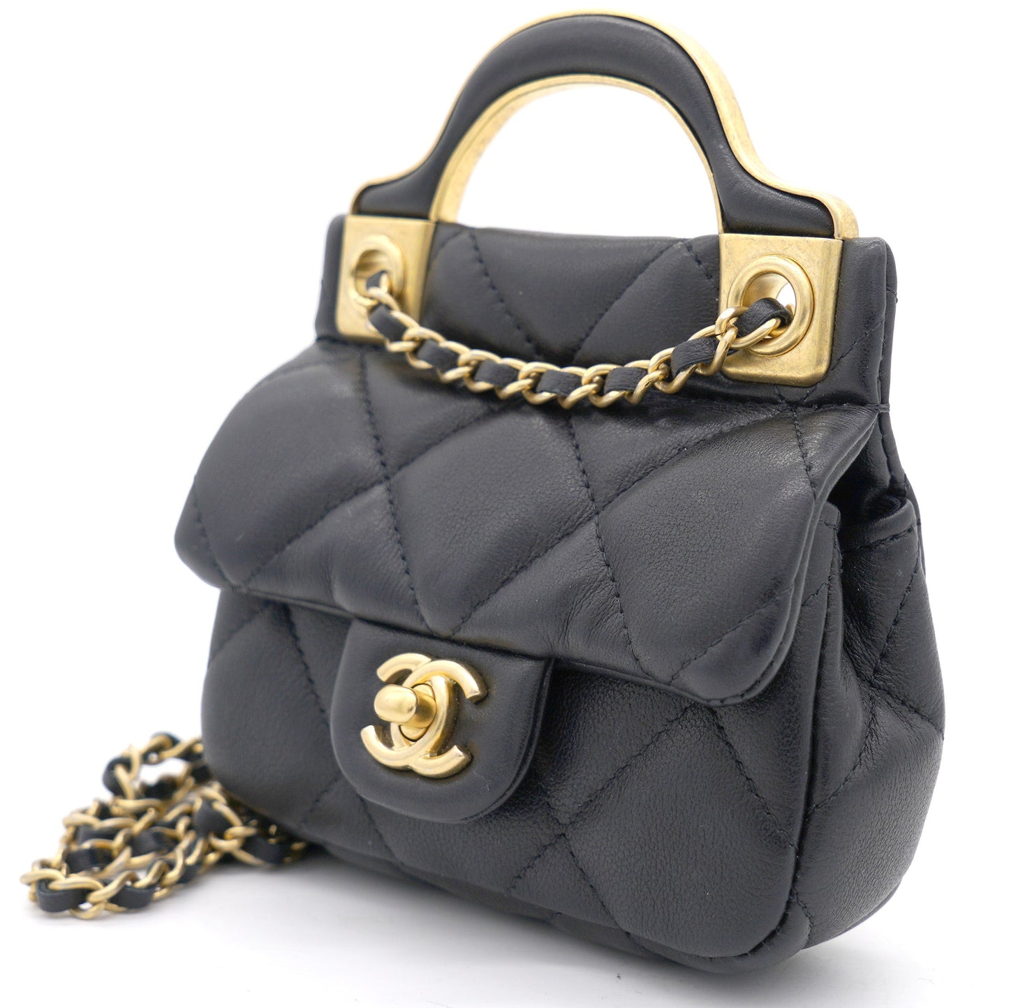Chanel Black Lambskin Leather Flap with Handle Card Holder