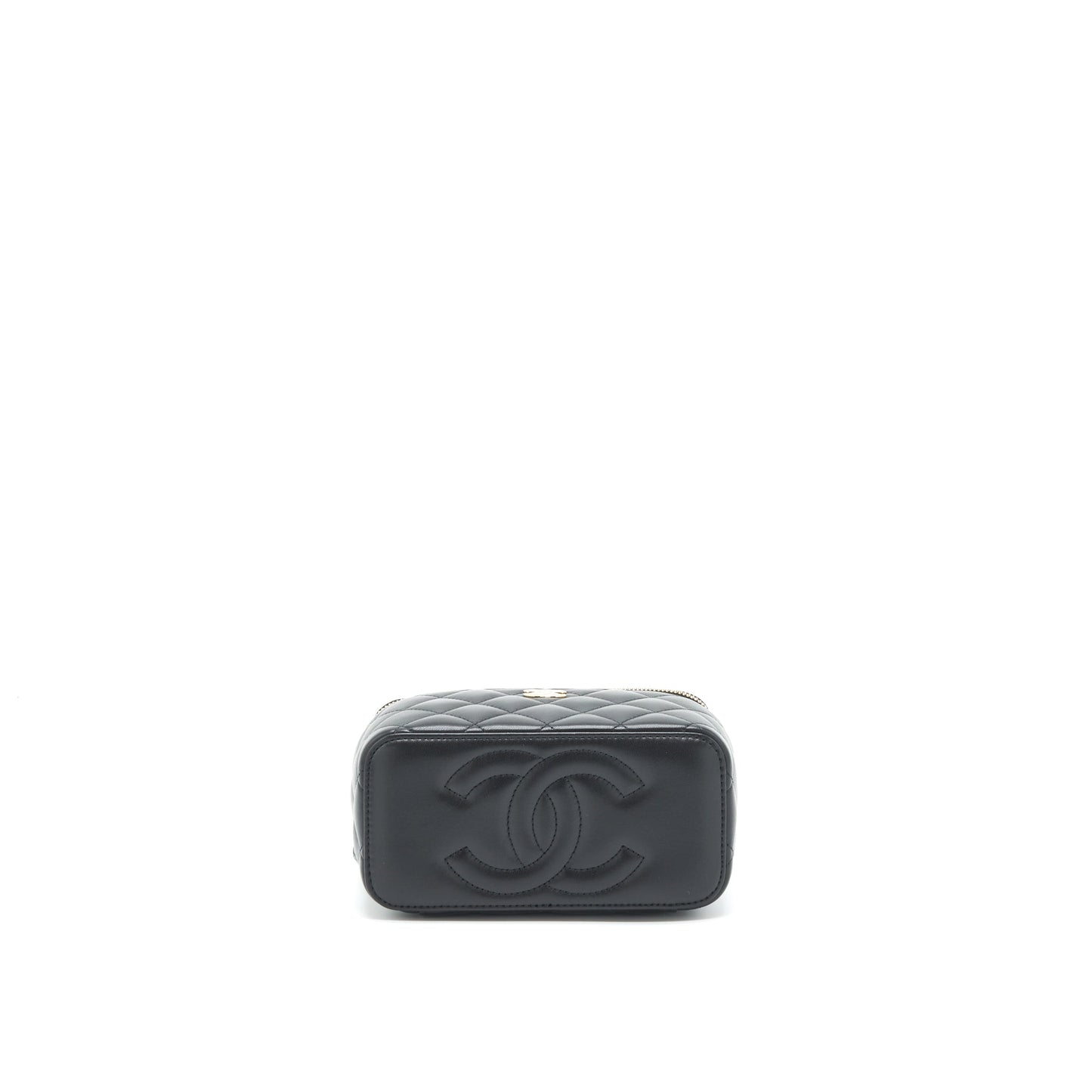 Chanel 22A Mini Top Handle Long Vanity With Chain Lambskin Black LGHW (Microchip)