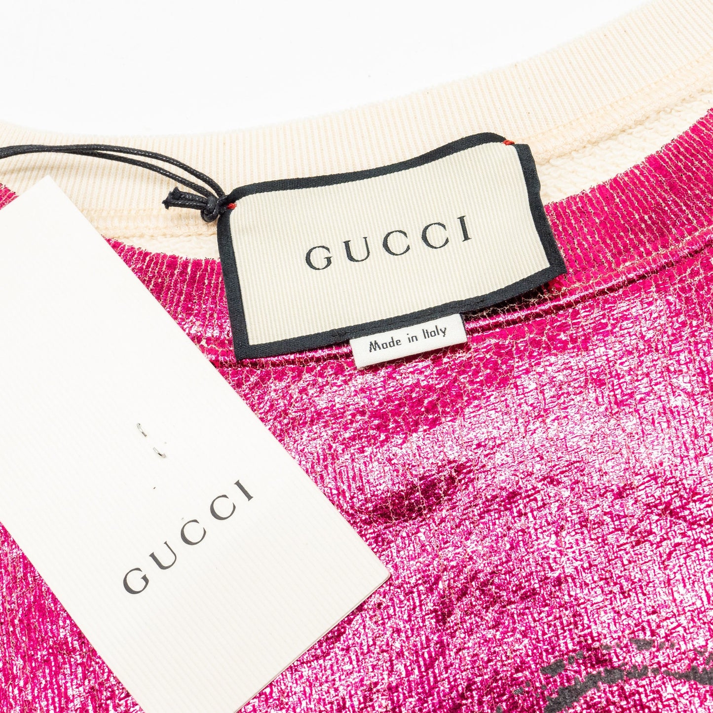 Gucci Size S Gucci Print and Blind for Love Embroidered Sweatshirt Cotton Metallic Dark Pink/White