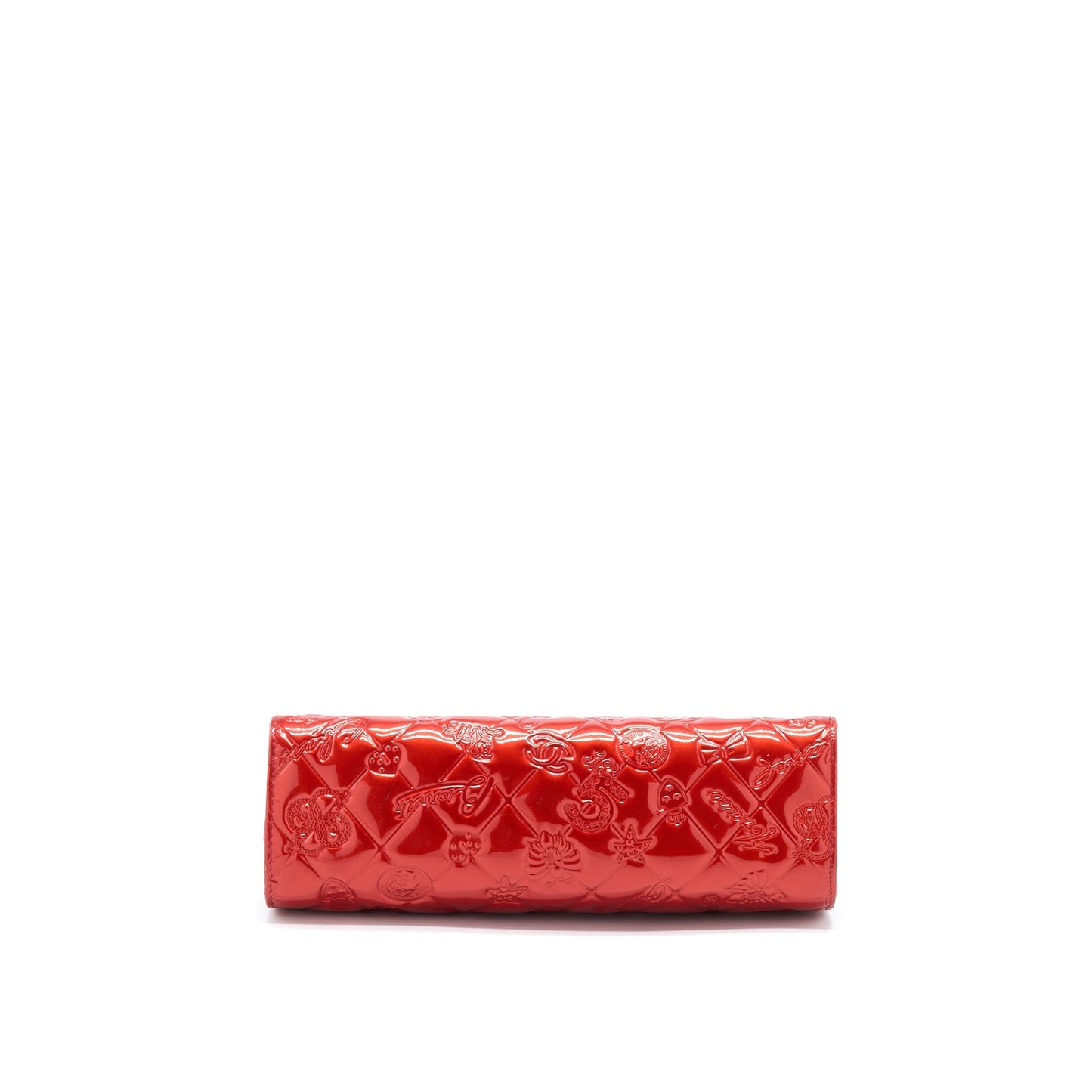 Chanel Leather Charm Printed Chain Shoulder Bag Red SHW