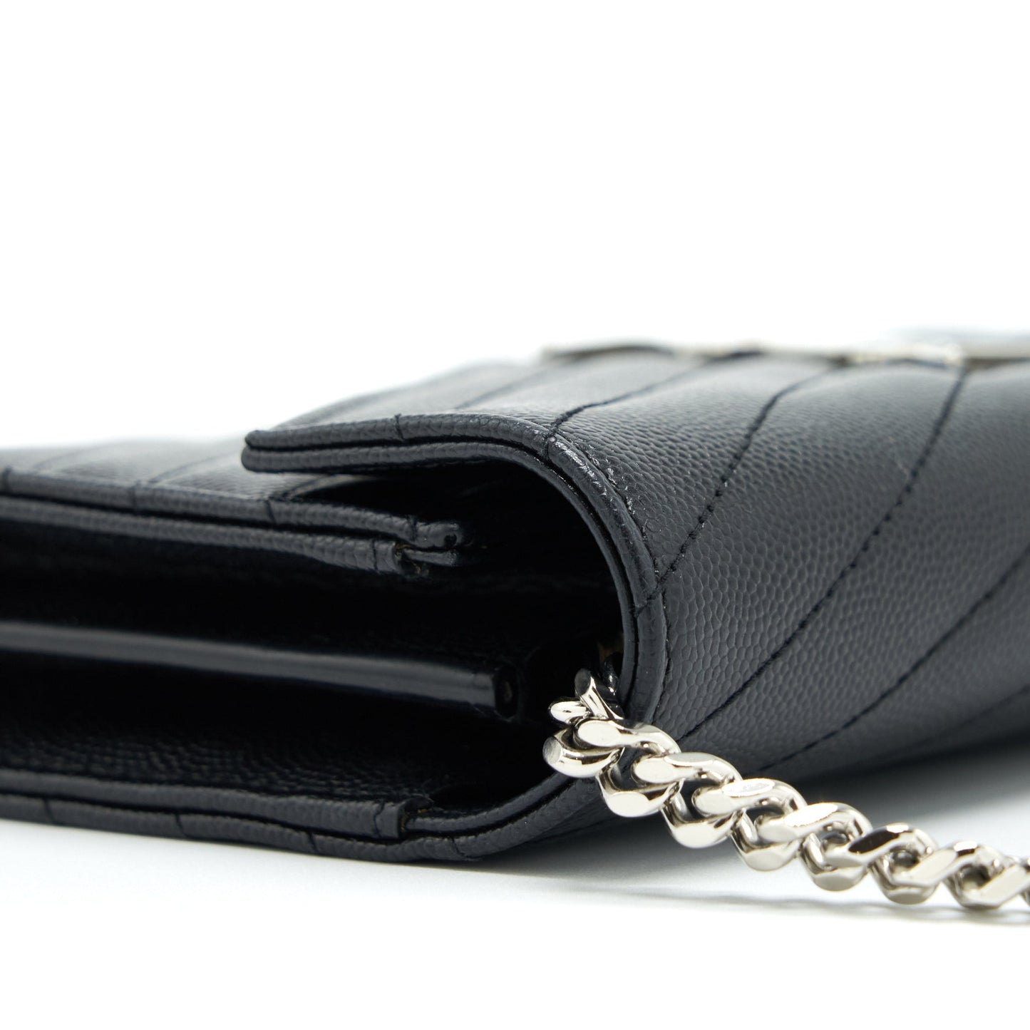 Saint Laurent/ Chain Wallet Crossbody Purse Grain Calfskin Black
