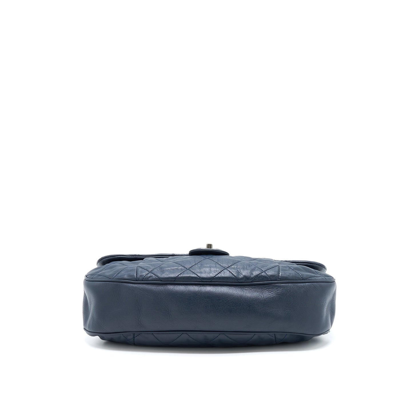 Chanel Flap Hobo Bag Calfskin Navy With Ruthenium Sliver Hardware
