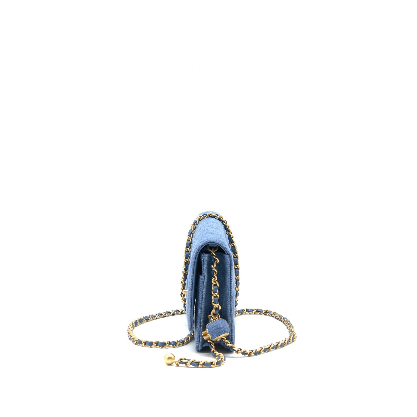 Chanel 22C Pearl Crush Wallet On Chain Denim GHW