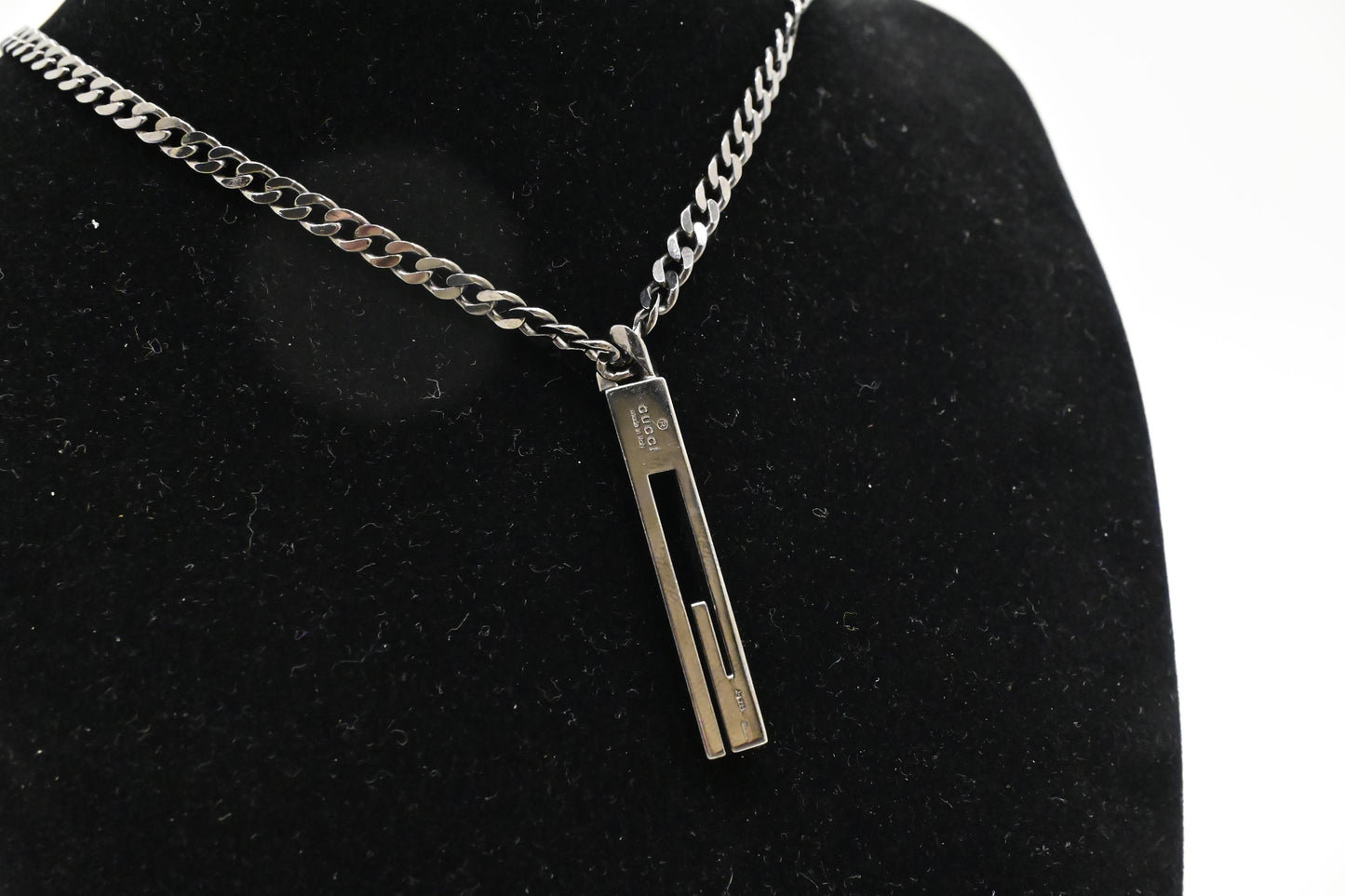 Gucci Cutout G Necklace in Gun Metal Sterling Silver