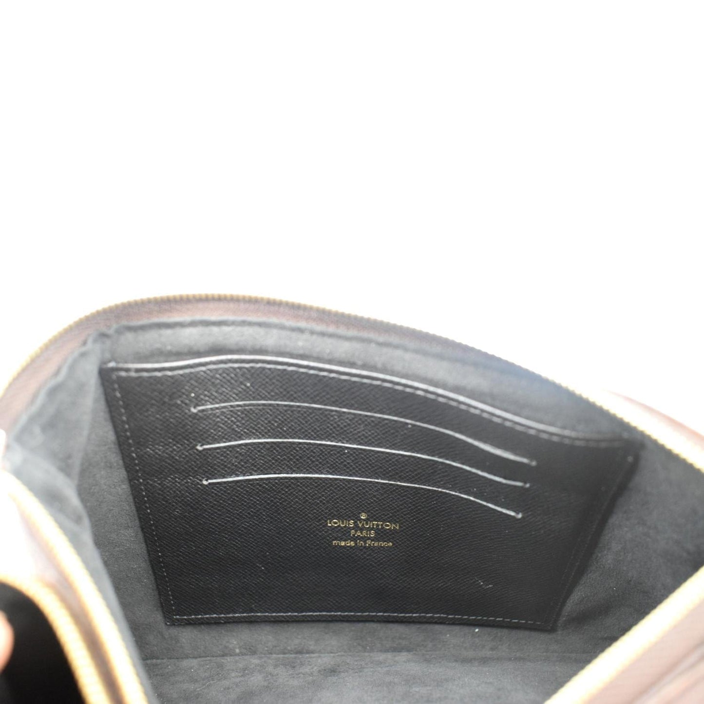 LOUIS VUITTON Double Zip Pochette Reverse Monogram Giant Crossbody Bag Brown
