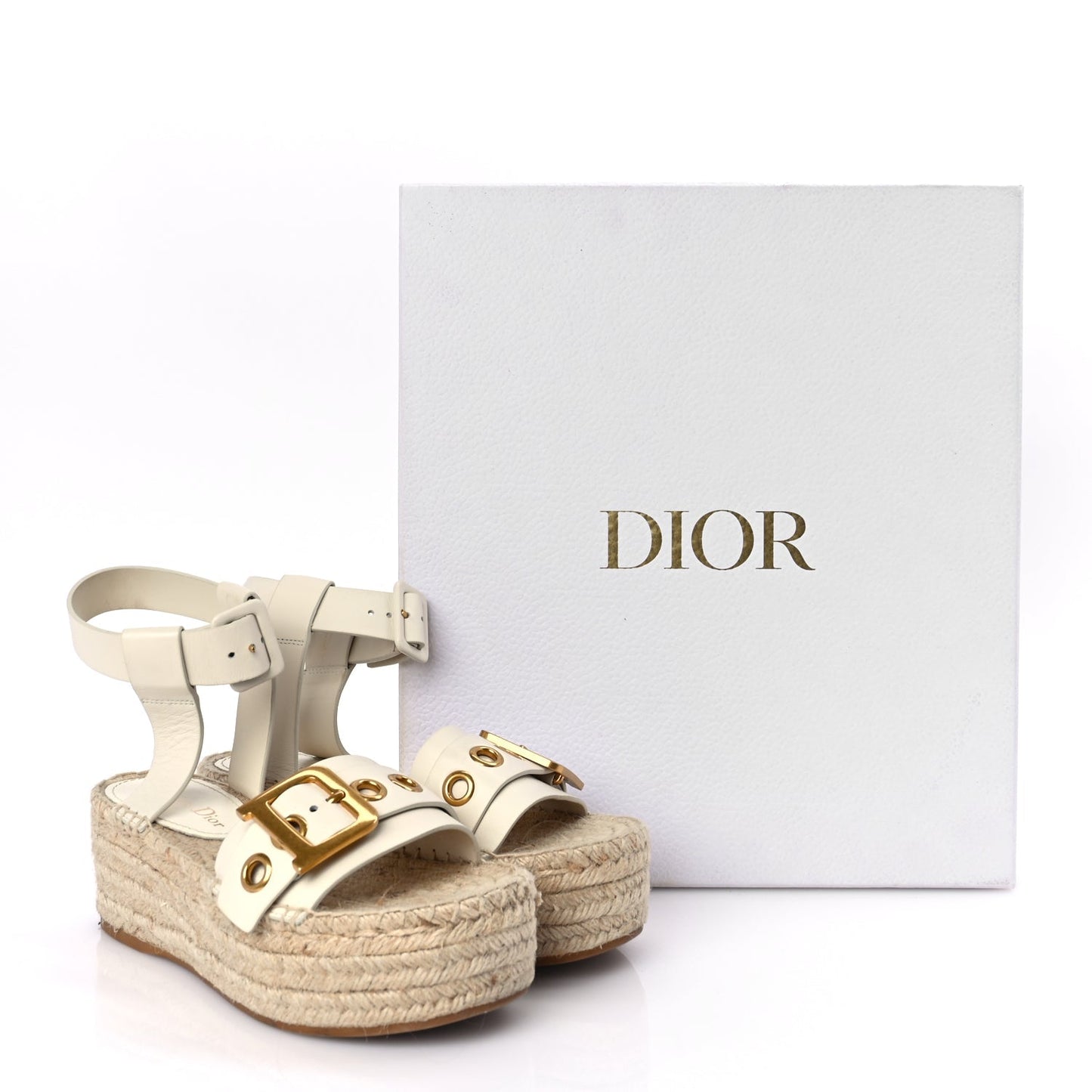 Christian Dior Calfskin D-Dior Espadrille Platform Sandals 35 Off White