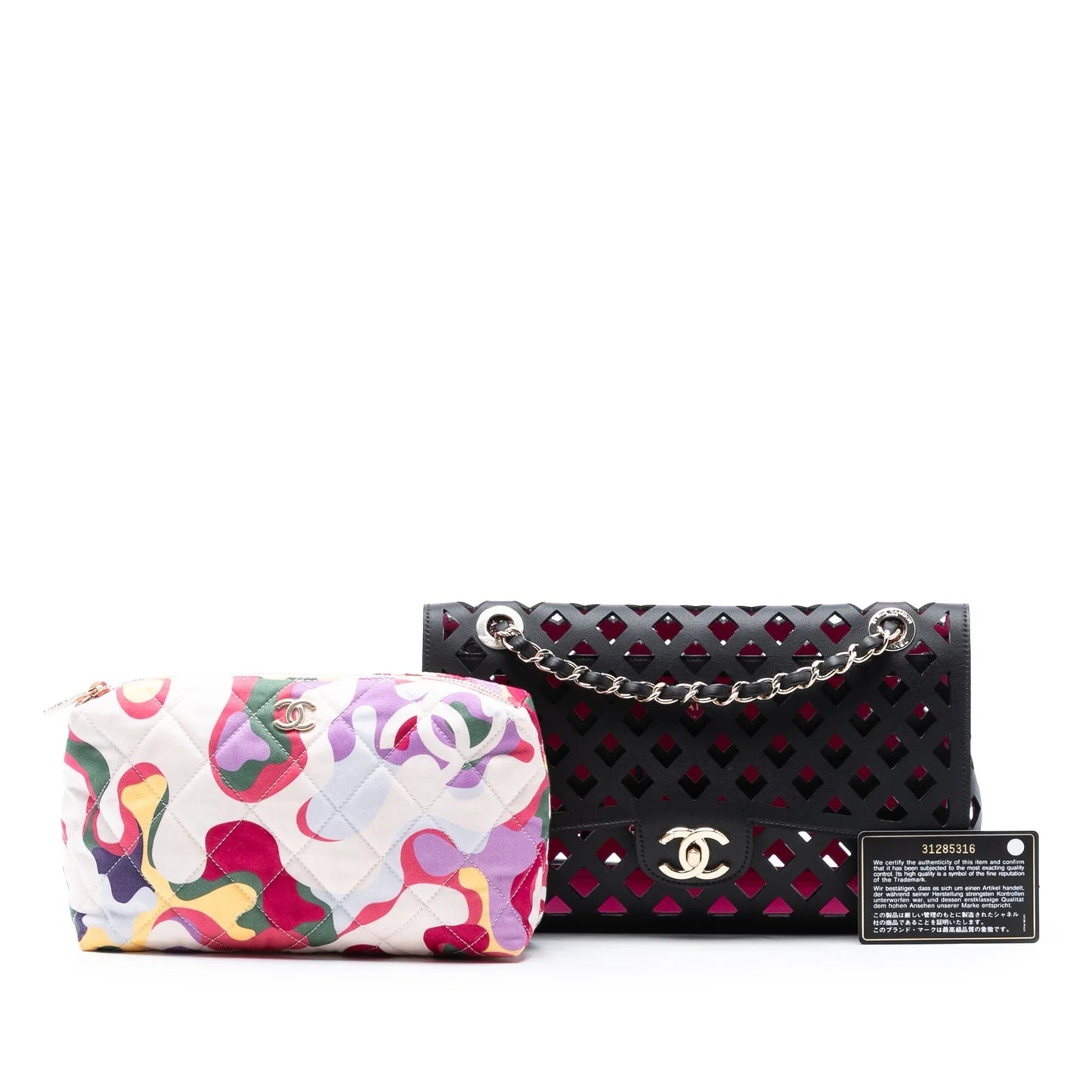 Black Chanel Large Perforated Calfskin See Through Flap Crossbody Bag
