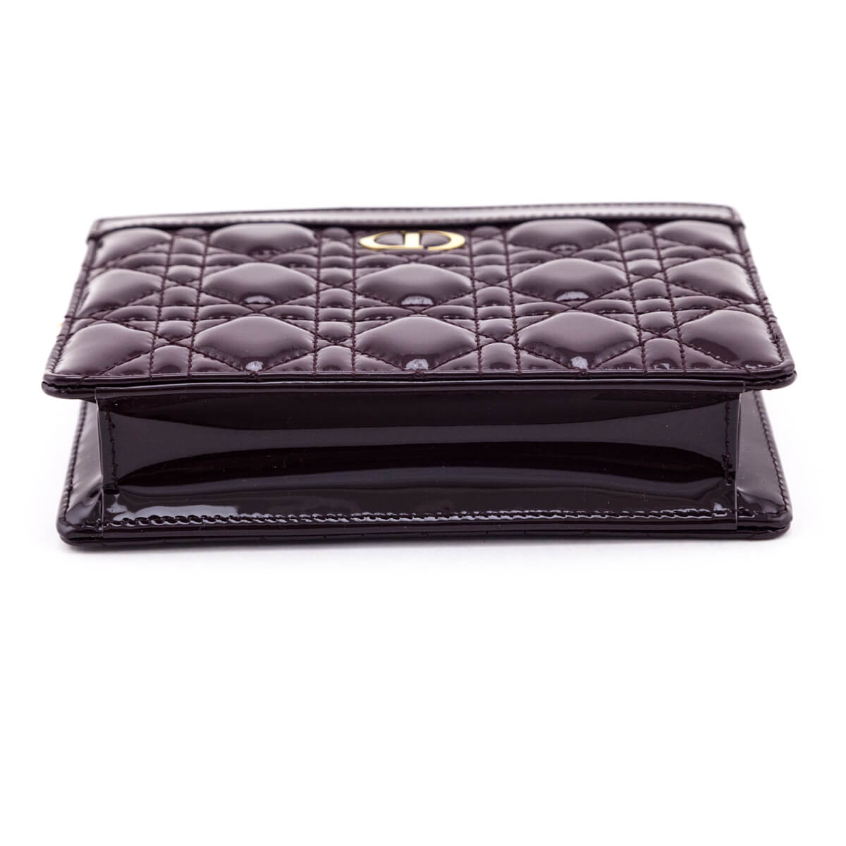 Dior Burgundy Patent Quilted Cannage Caro Zipped Pouch With Chain