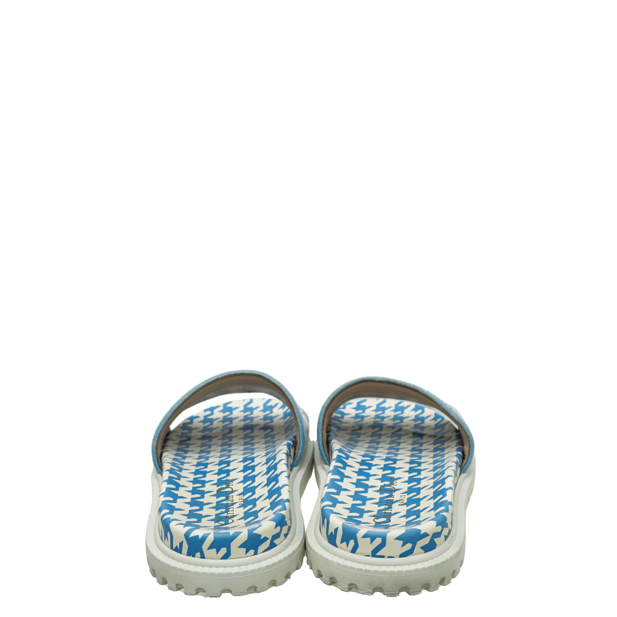 Christian Dior Cornflower Blue Houndstooth Embroidered Dway Slide 36.5