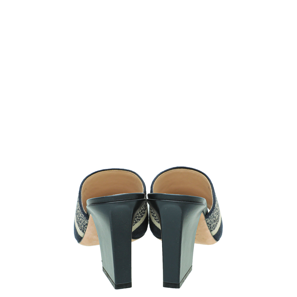 Christian Dior Navy Blue Dway Embroidered Cotton Heeled Mules 36.5