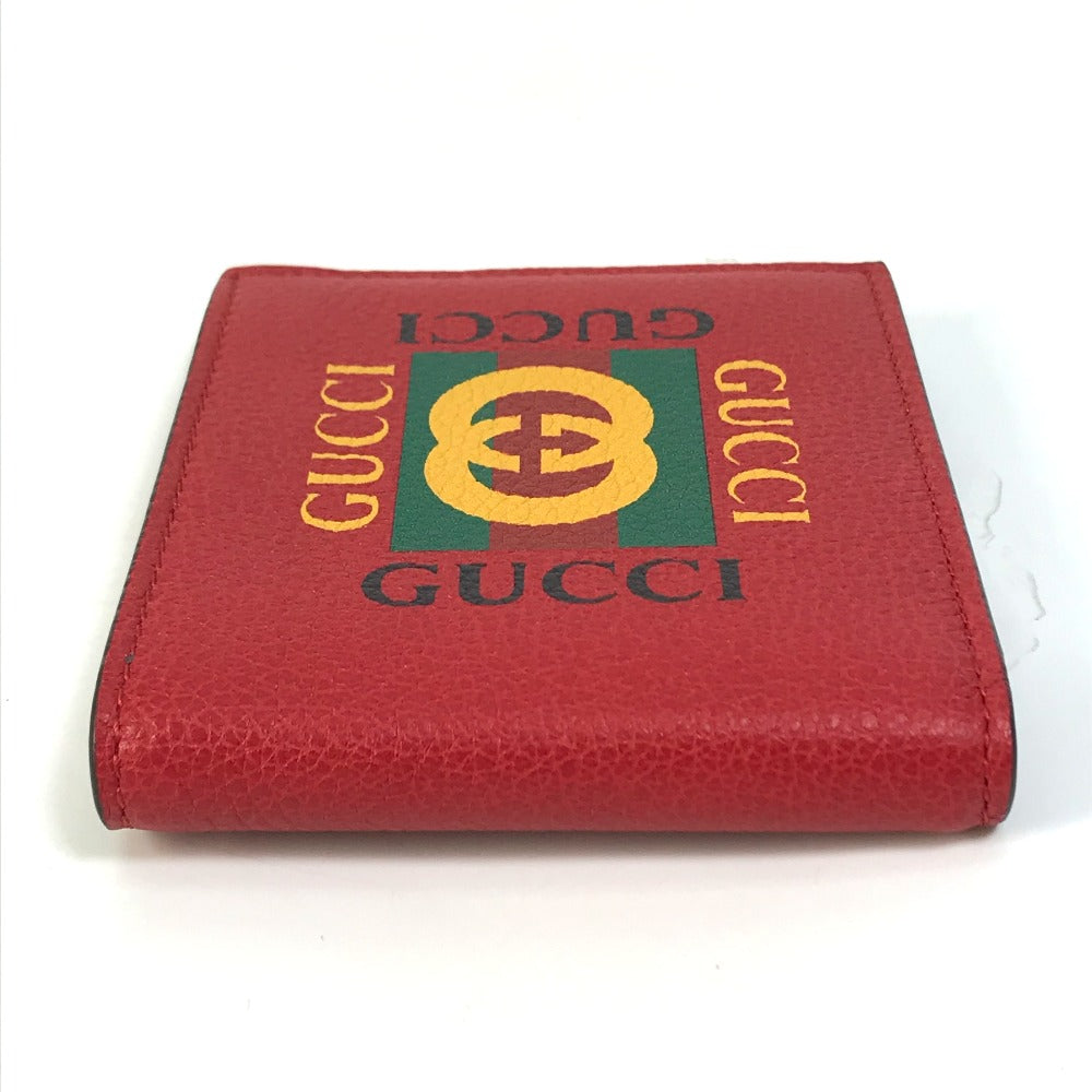 GUCCI Folded wallet 496309 leather Red GUCCI print logo unisex(Unisex)