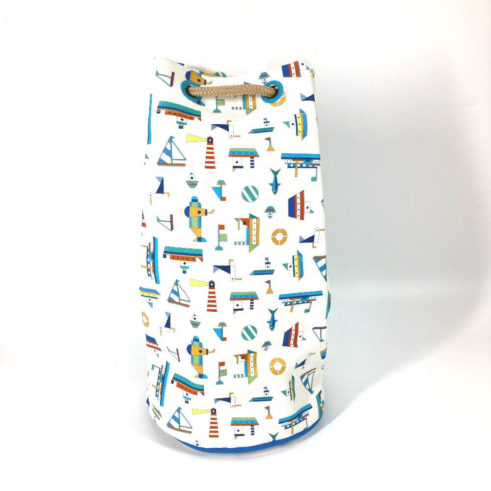 HERMES Shoulder Bag cotton White x blue marine print Petit Chartier Kids d