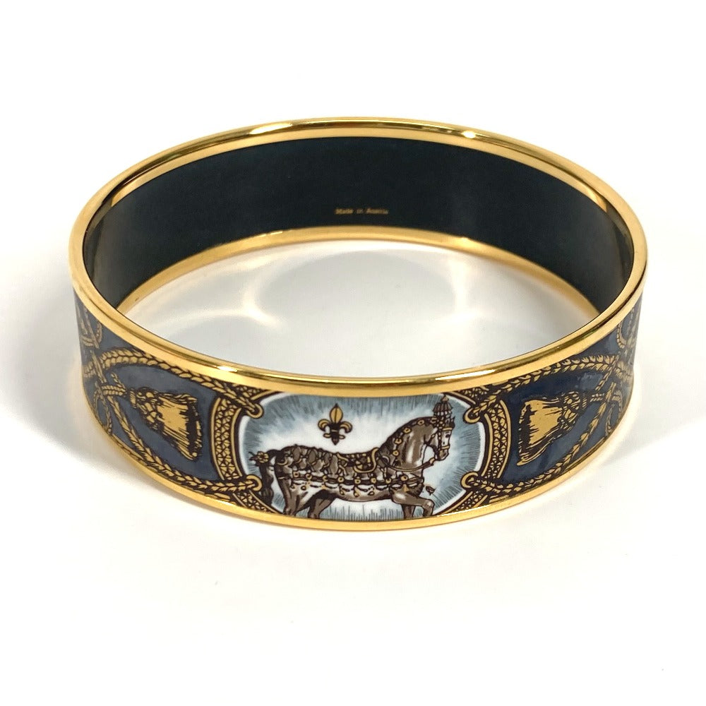 HERMES Bangle Cloisonne Black x Gold Horse horse Emaille GM Women d
