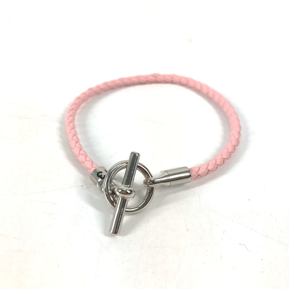HERMES bracelet leather pink Braid Grenan Women d