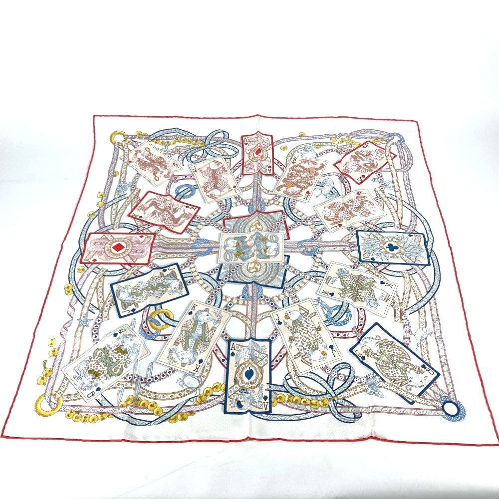 HERMES scarf silk white Carre70 PIQUE DAME DE COEUR Piqu Queen of Hearts Women d