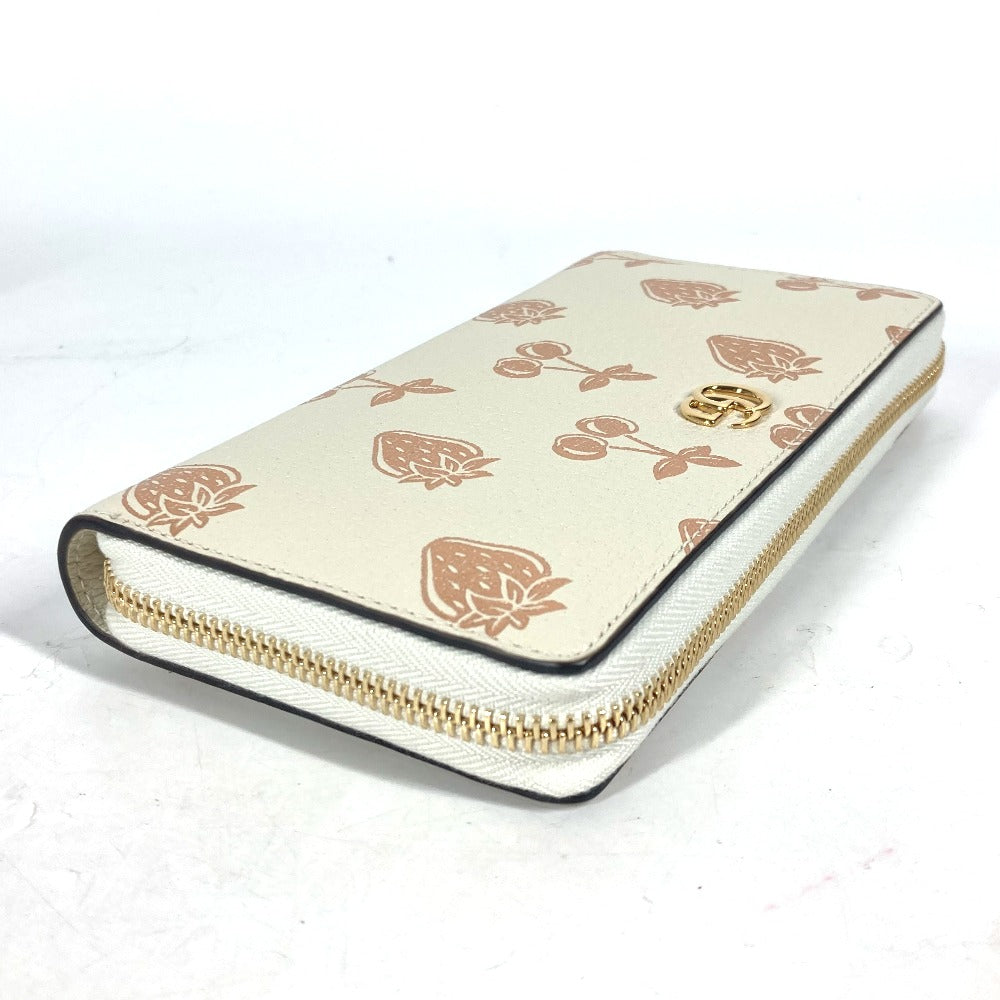 GUCCI Long Wallet Purse 456117 leather White x pink GG Marmont Cherry Strawberry Valentine Women