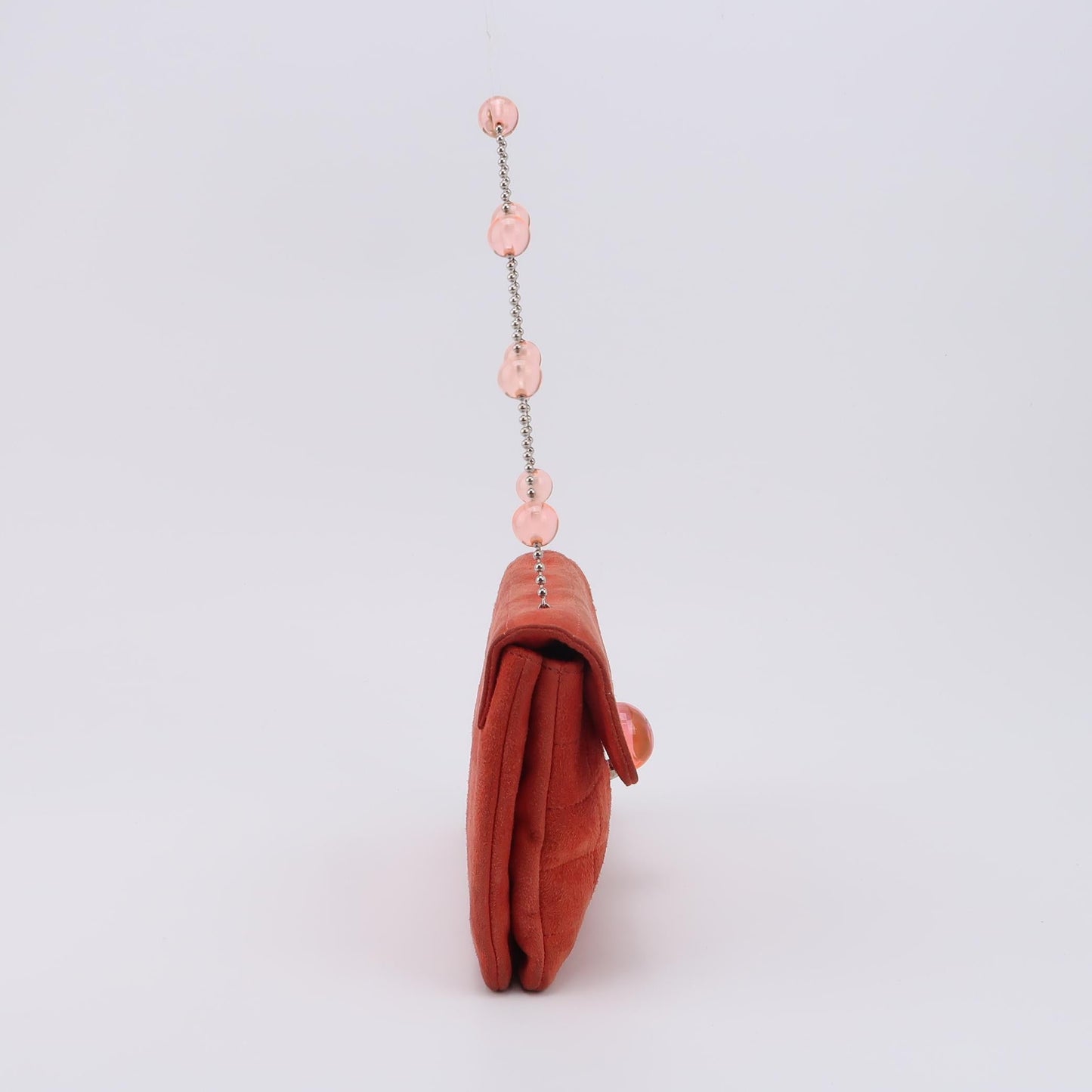 Chanel Coral Red Suede Flap Envelop Bag Square Quilted Beads Strap
