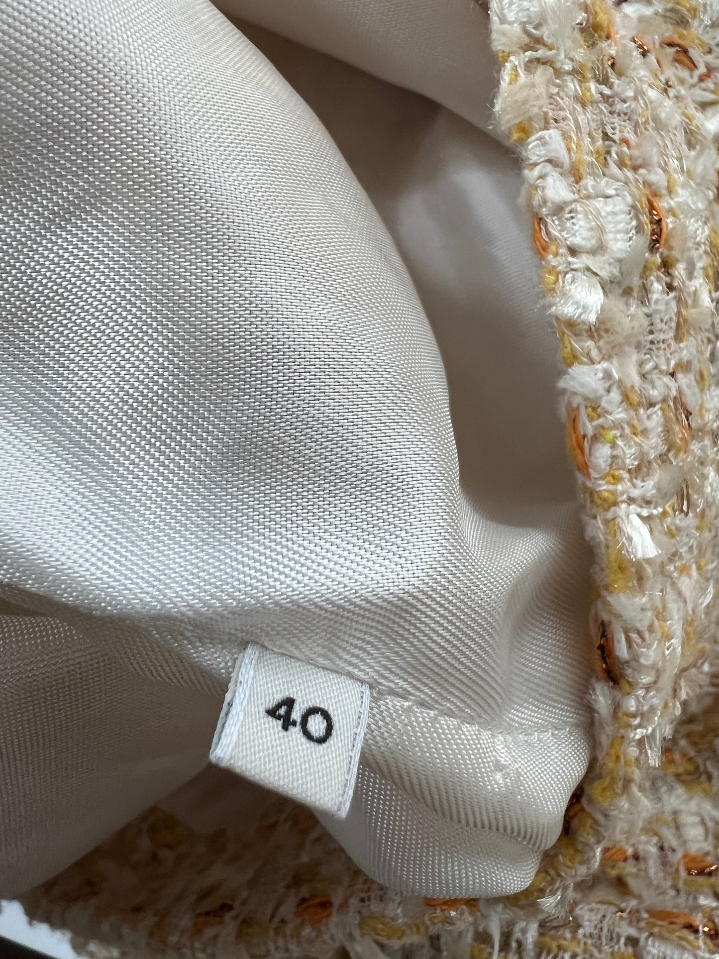 Alessandra Rich Beige, Yellow and Orange Tweed Midi Skirt Size IT 40 (UK 8)