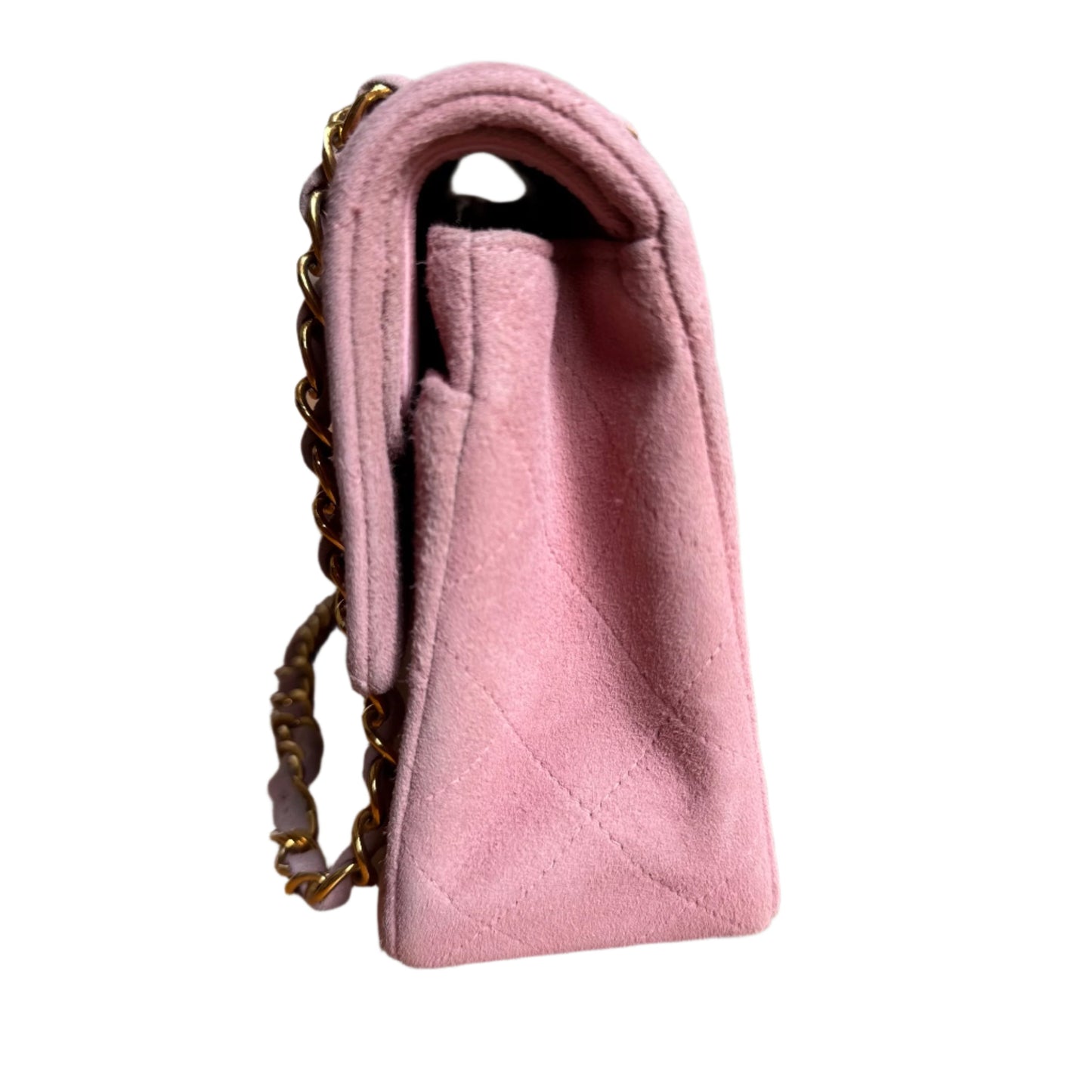Chanel Classic Flap Small Pink Suede Leather with 24k Gold HW, 1991-1994
